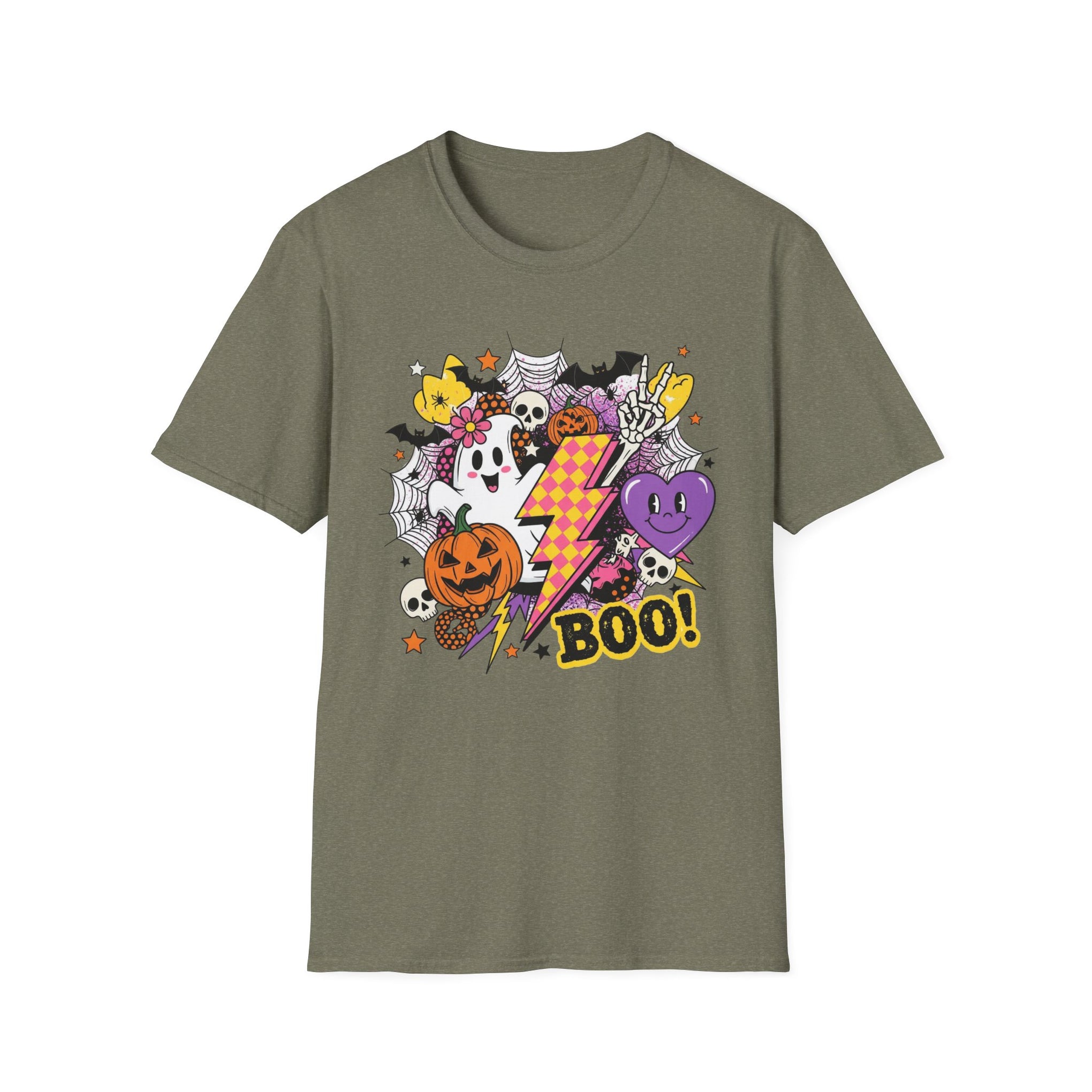 Halloween Boo Unisex Softstyle T-Shirt, Cute Ghost Tee, Spooky Vibes, Perfect for Halloween Parties, Casual Wear, Trick or Treat