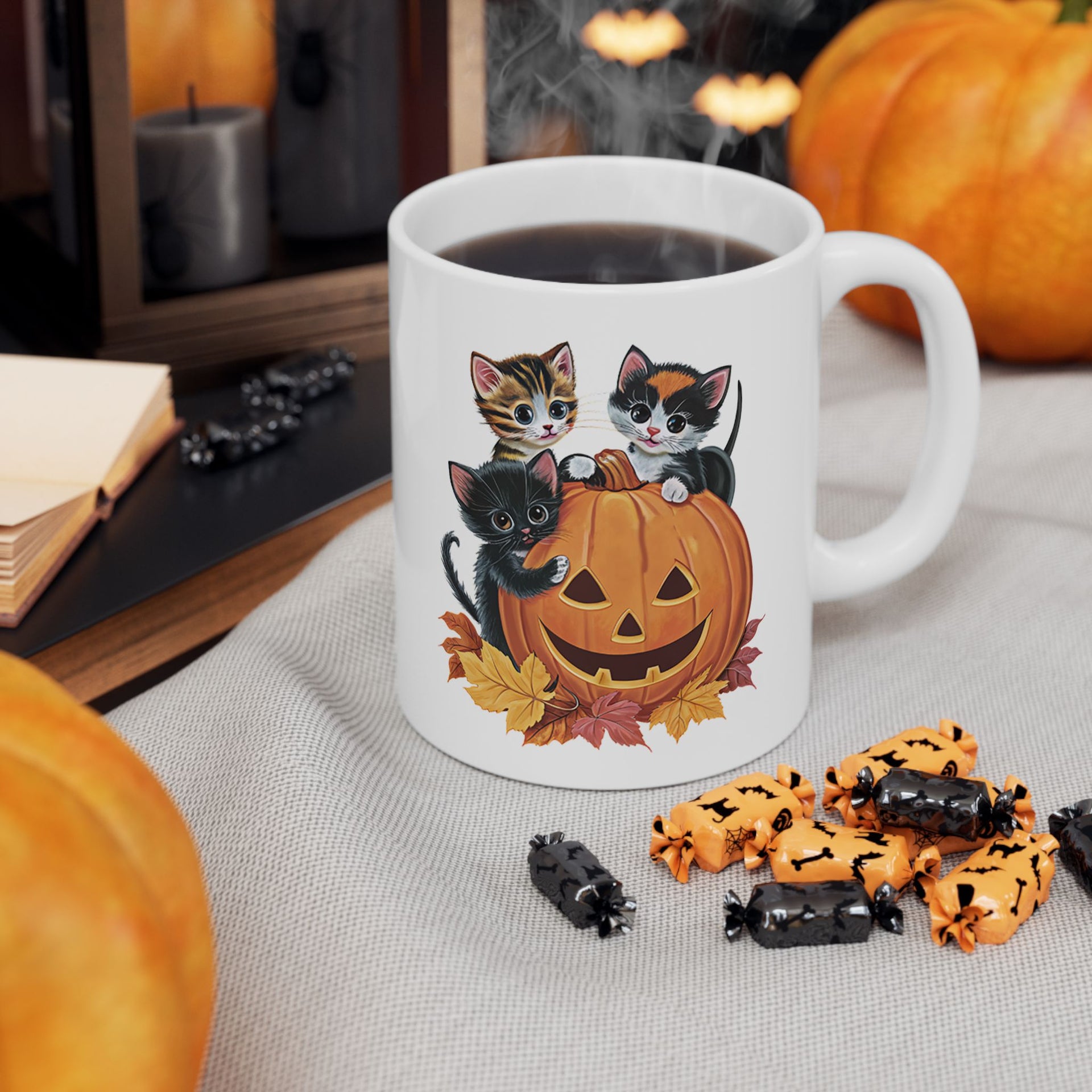 Cute Kittens Halloween Pumpkin Cup, Halloween cup 11oz and 15oz cup