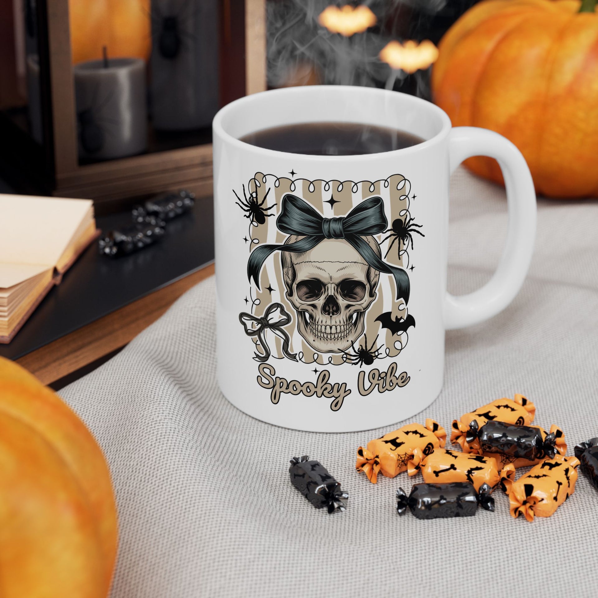 Halloween Coquette Bow Skull Preppy Cup