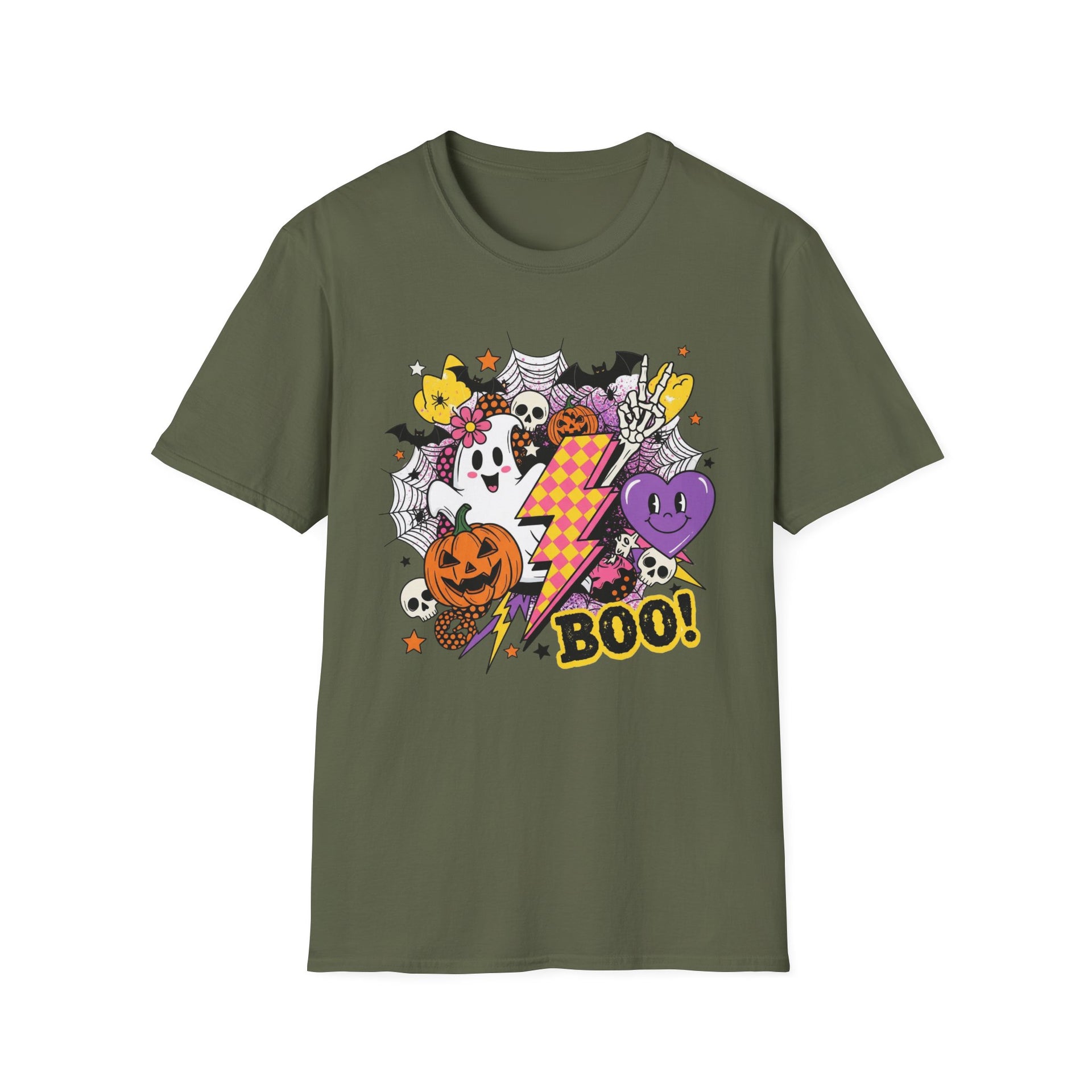 Halloween Boo Unisex Softstyle T-Shirt, Cute Ghost Tee, Spooky Vibes, Perfect for Halloween Parties, Casual Wear, Trick or Treat