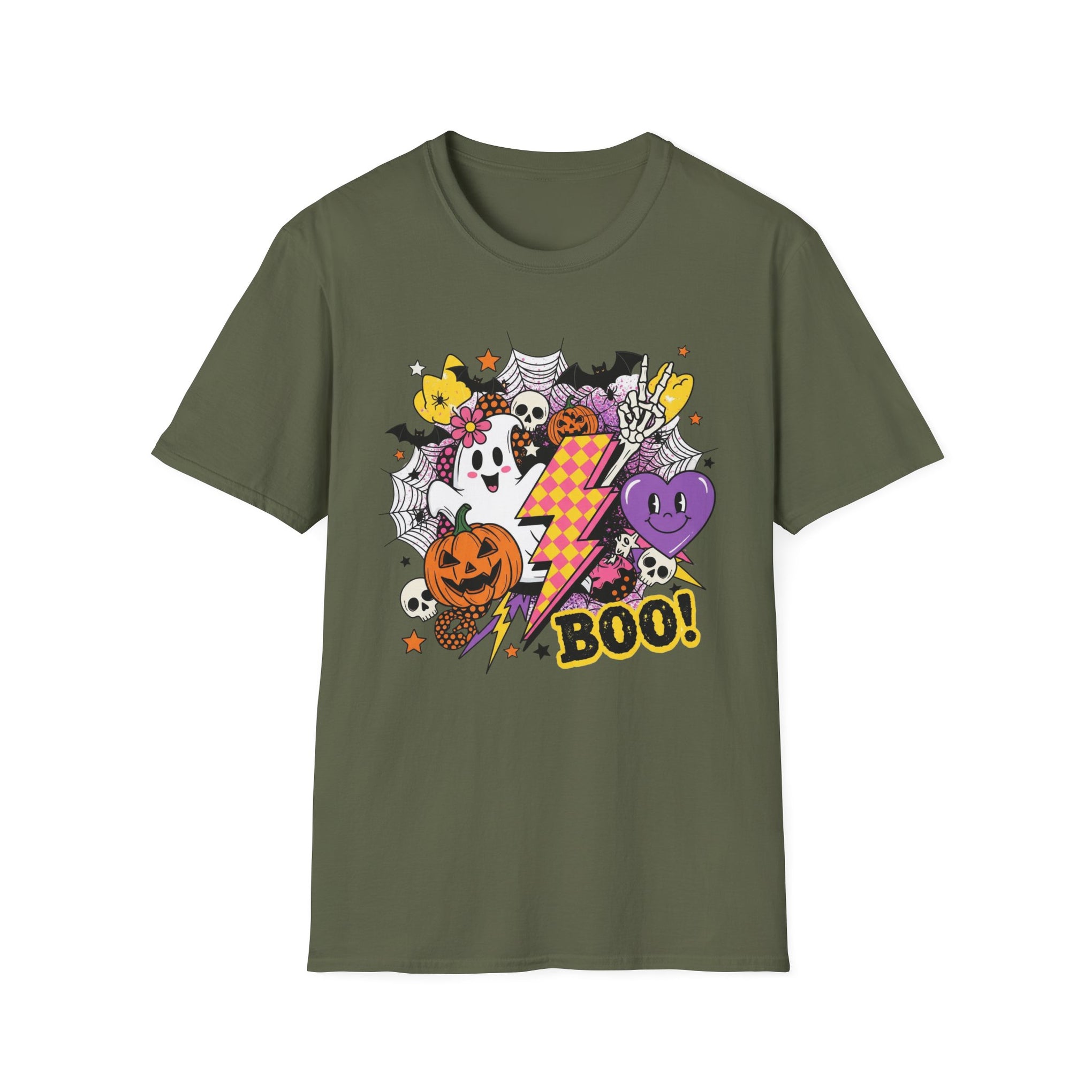 Halloween Boo Unisex Softstyle T-Shirt, Cute Ghost Tee, Spooky Vibes, Perfect for Halloween Parties, Casual Wear, Trick or Treat