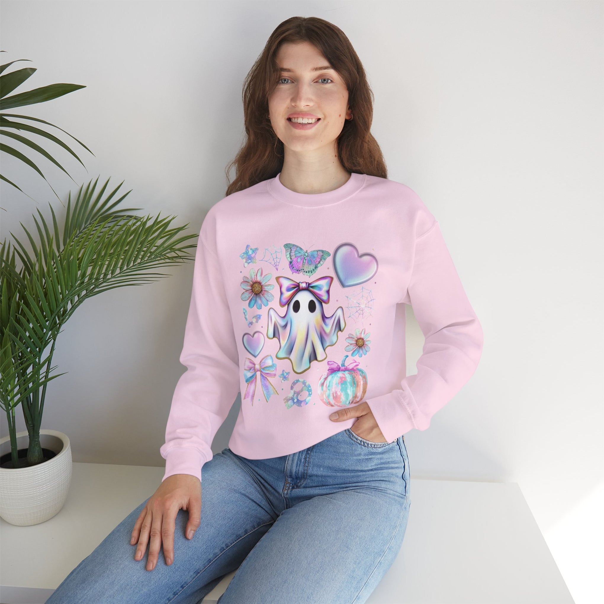 Girly Halloween Ghost, Floral Ghost Sweatshirt, Halloween Sweatshirt