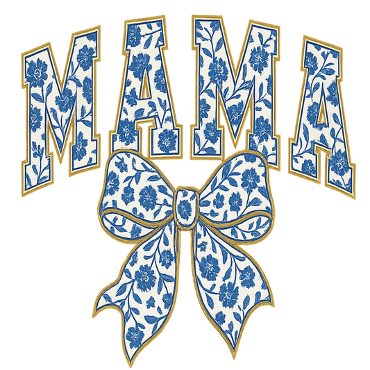 Mama Coquette Bow Png, Mom Png, Blue Flowers Mama Bow Png, Girly Coquette Blue Chinoiserie Floral Grandmillennial Design