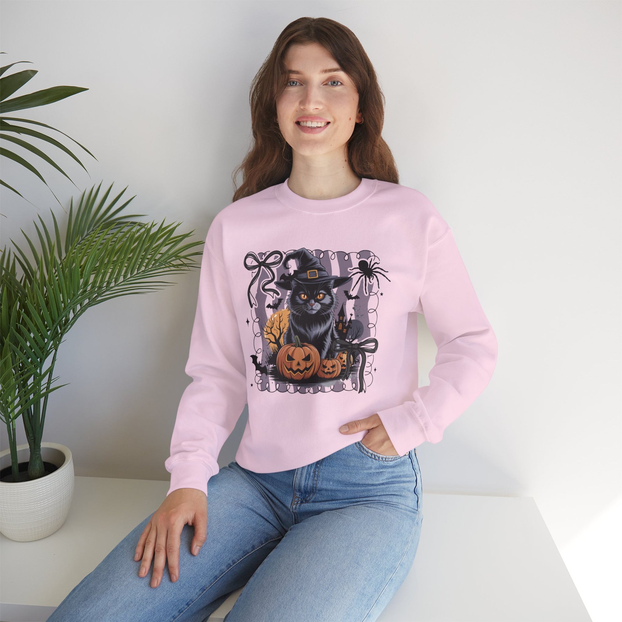 Preppy Black Cat, Retro Halloween Sweatshirt, Halloween Sweatshirt