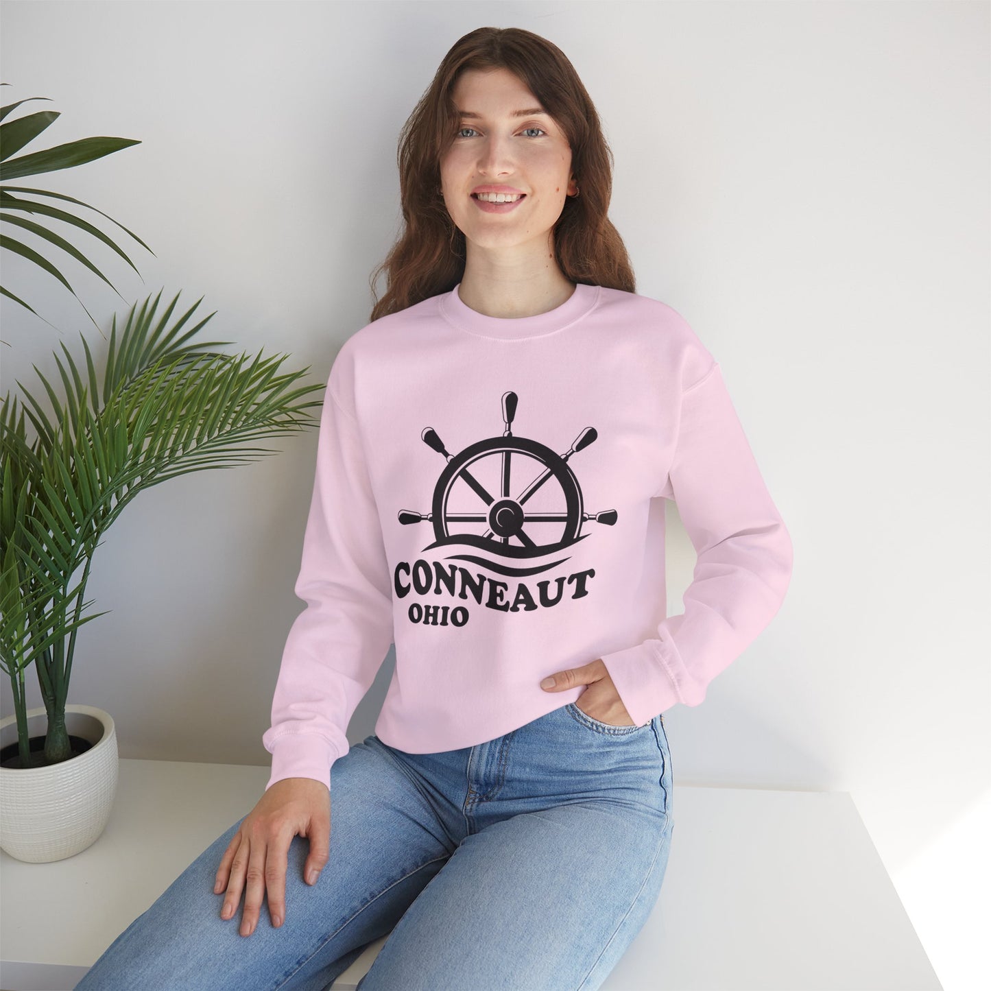 Nautical Wheel Conneaut Ohio Sweatshirt, Funny Unisex Crewneck, Gift for Homeowners, Cozy Casual Wear