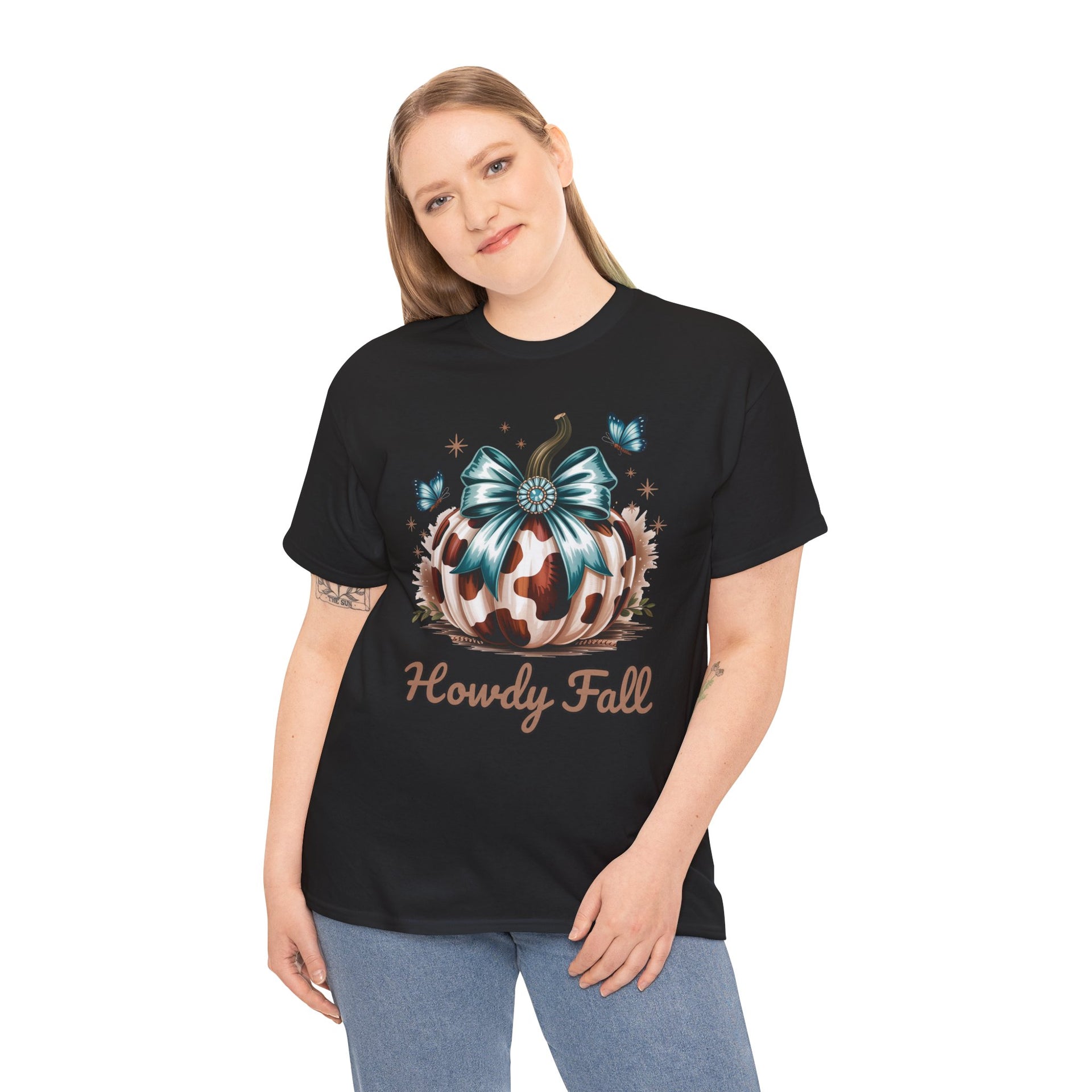 Howdy Fall Western Pumpkin Cowhide shirt