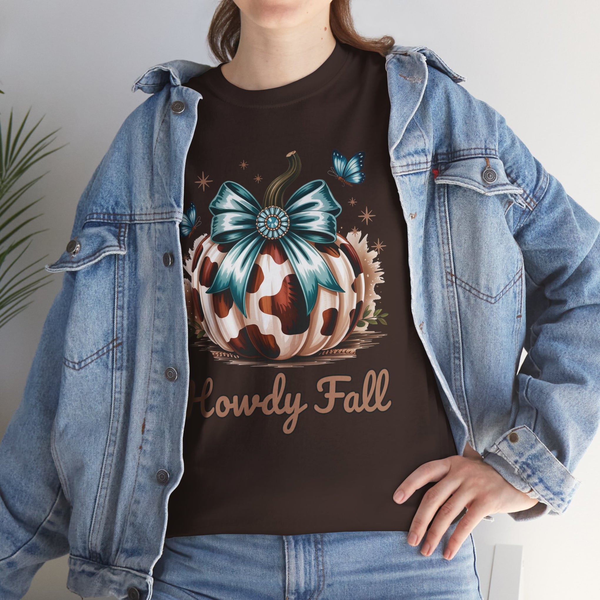 Howdy Fall Western Pumpkin Cowhide shirt