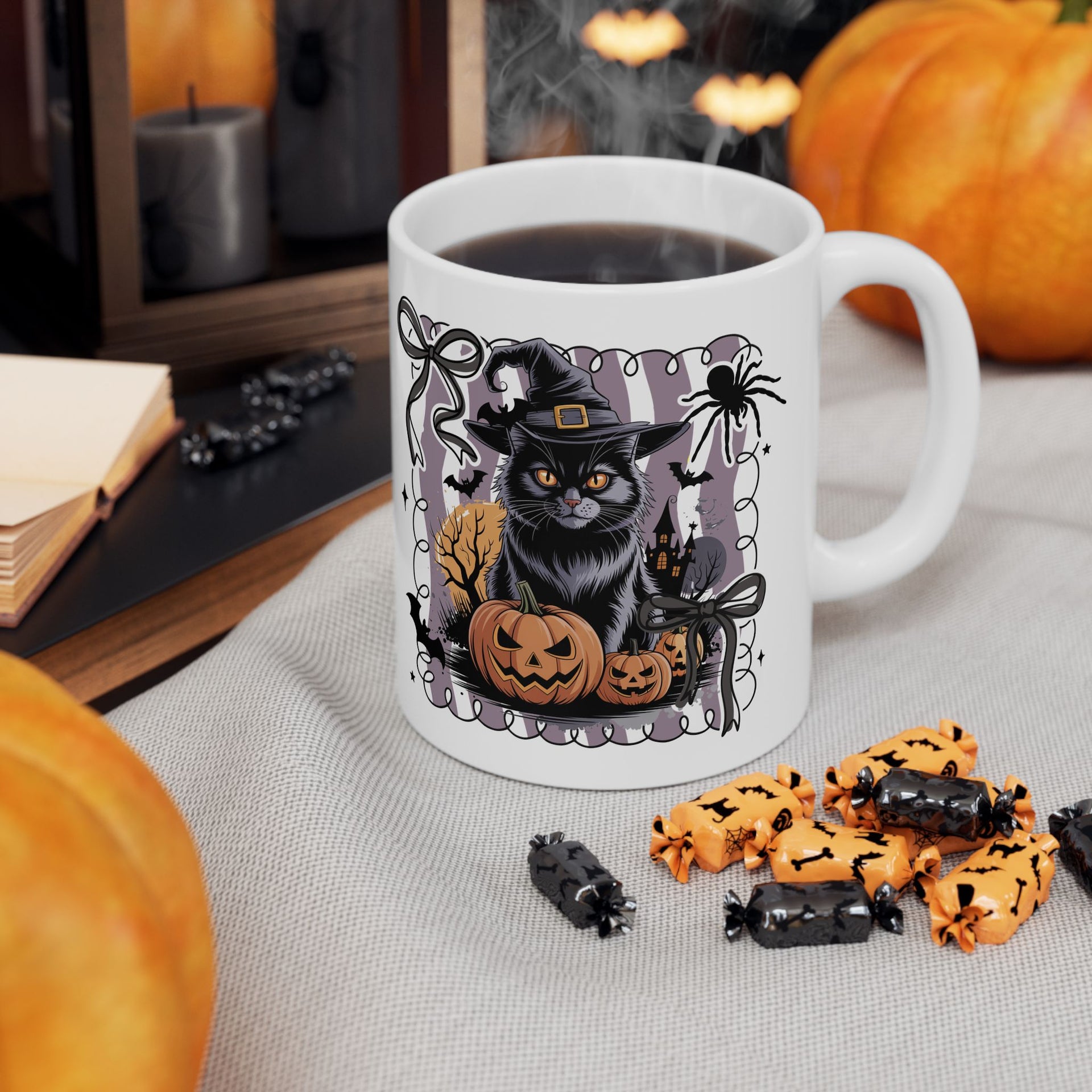 Preppy Black Cat, Retro Halloween Cup