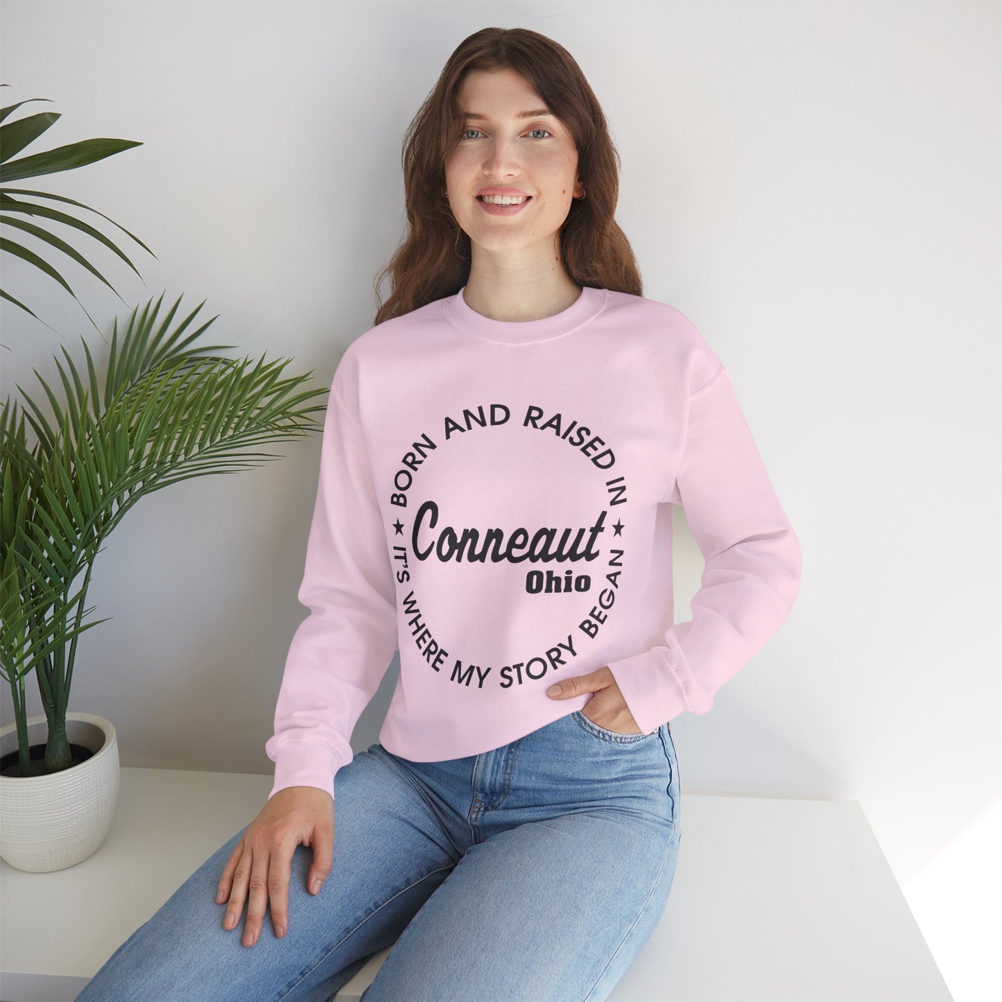 Born And Raised Where My Story Begain Conneaut Ohio,  Home Town Love Sweatshirt, Funny Unisex Crewneck, Gift for Homeowners, Comfy Sweatshirt, Cozy Casual Wear