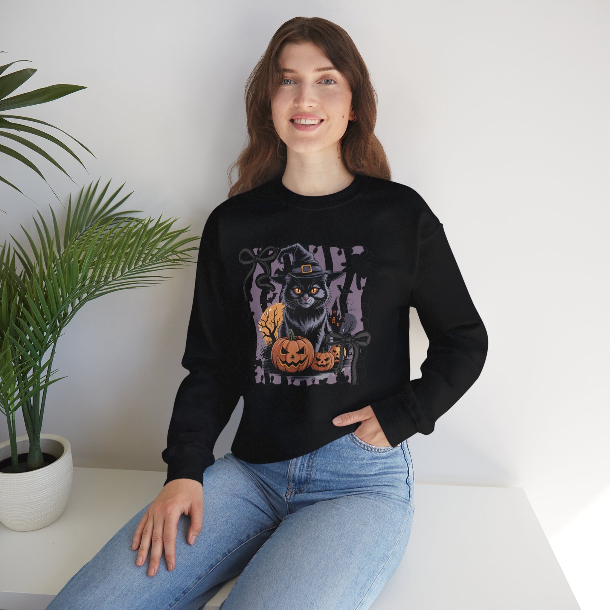 Preppy Black Cat, Retro Halloween Sweatshirt, Halloween Sweatshirt