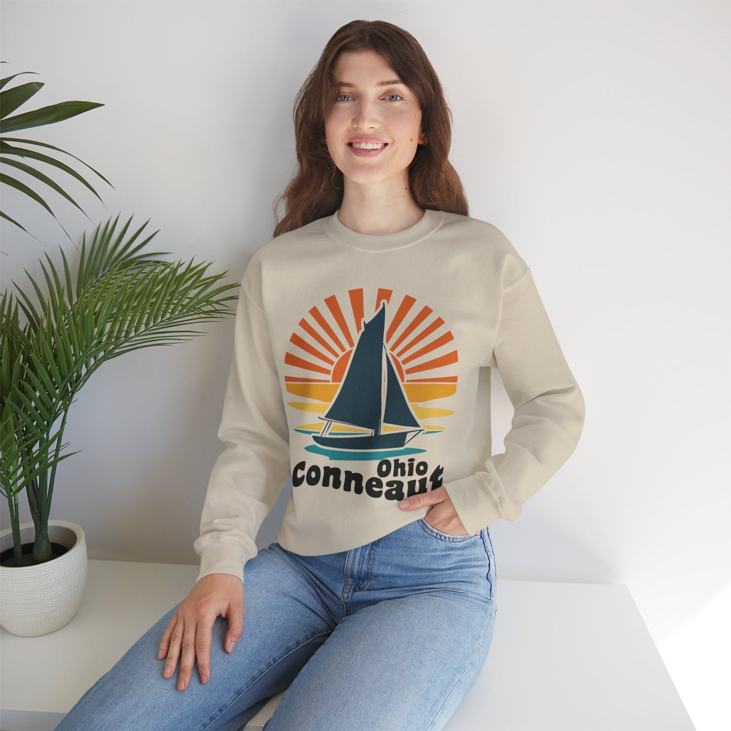 Conneaut Ohio With Boat In Sunset, Home Town Love Sweatshirt, Funny Unisex Crewneck, Gift for Homeowners, Comfy Sweatshirt, Cozy Casual Wear