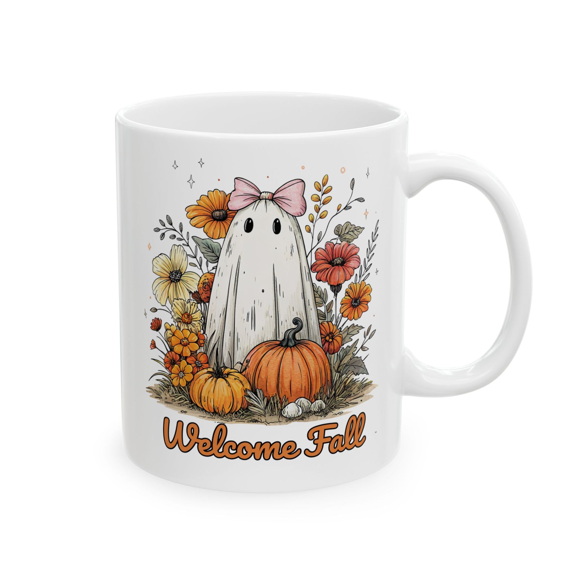 Welcome Fall Ghost, Floral Pumpkin Cup