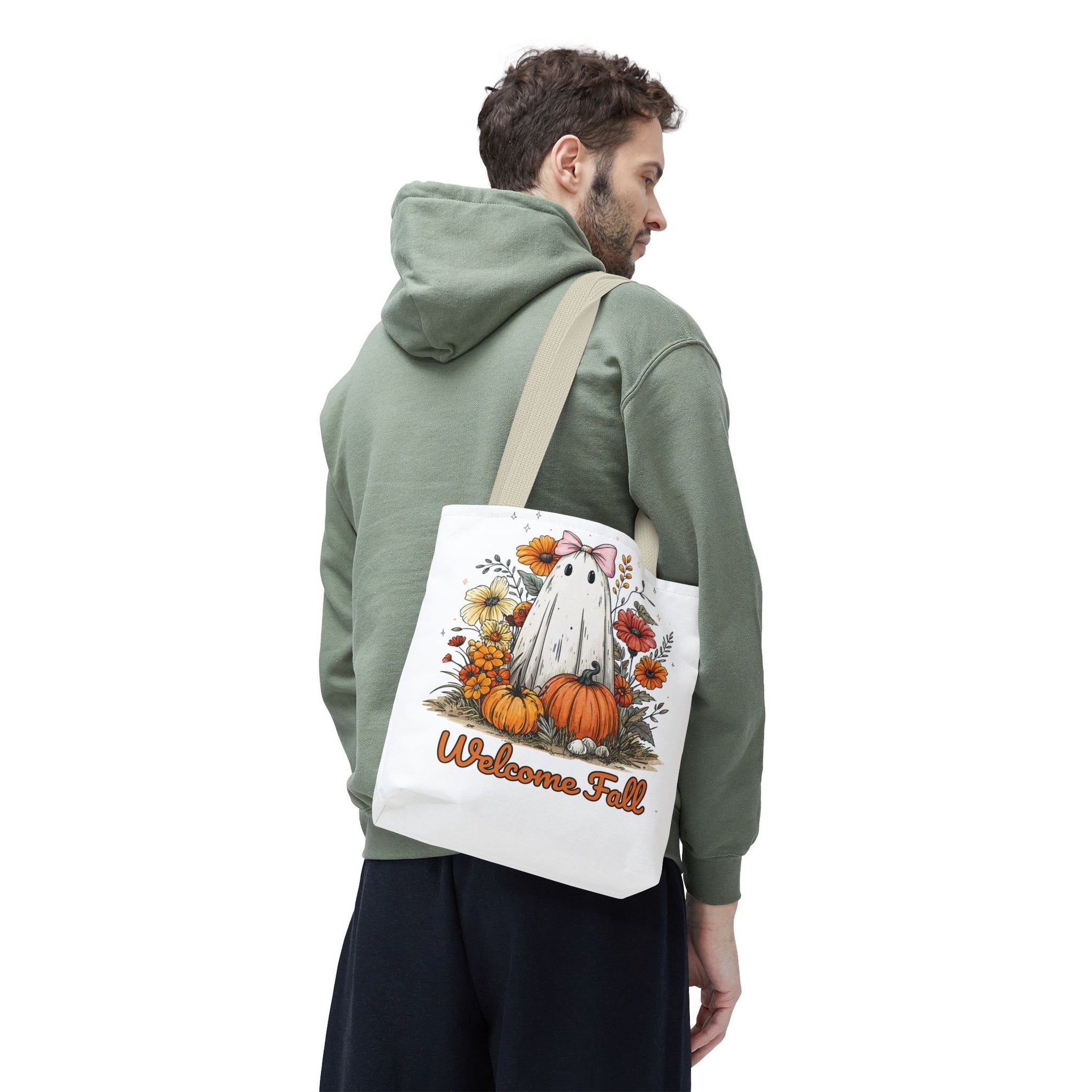 Welcome Fall Ghost, Floral Pumpkin Bag