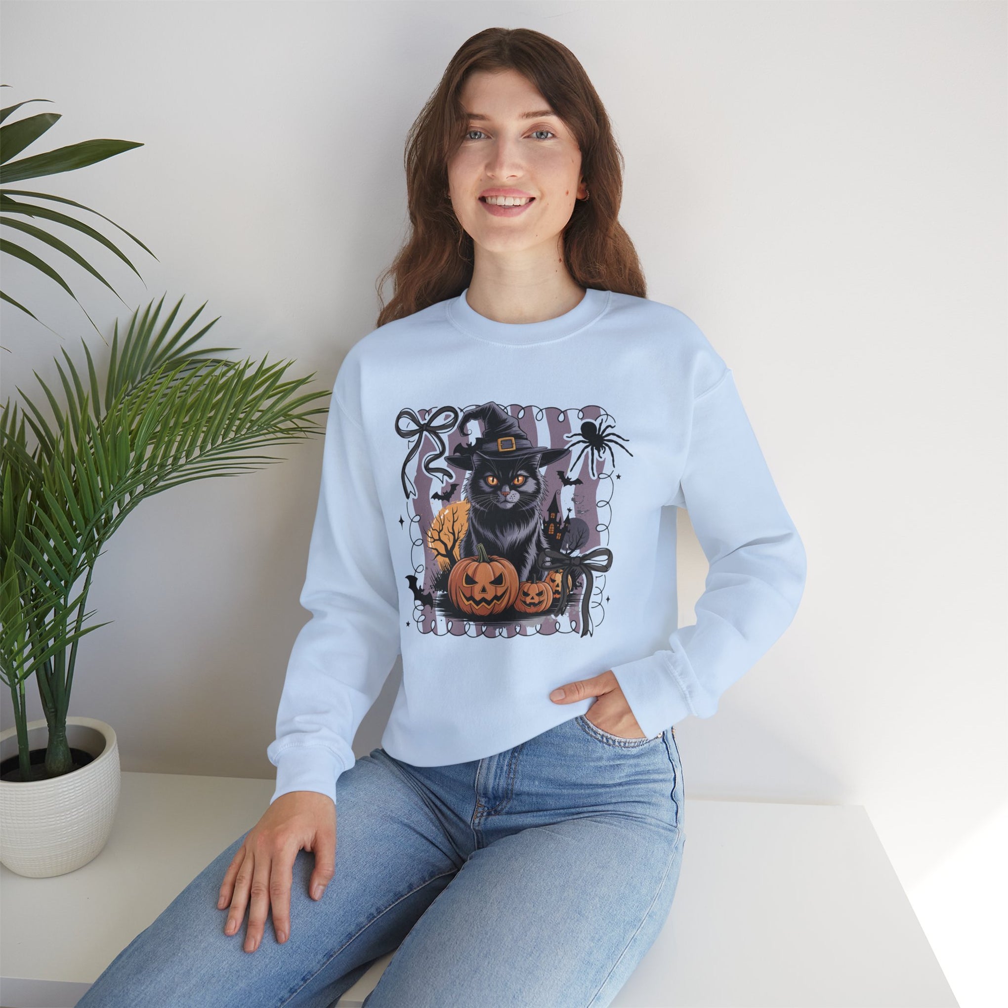 Preppy Black Cat, Retro Halloween Sweatshirt, Halloween Sweatshirt