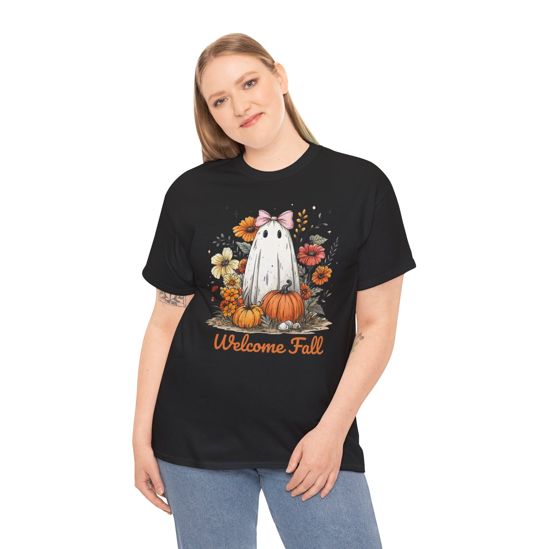 Welcome Fall Ghost, Floral Pumpkin Shirt