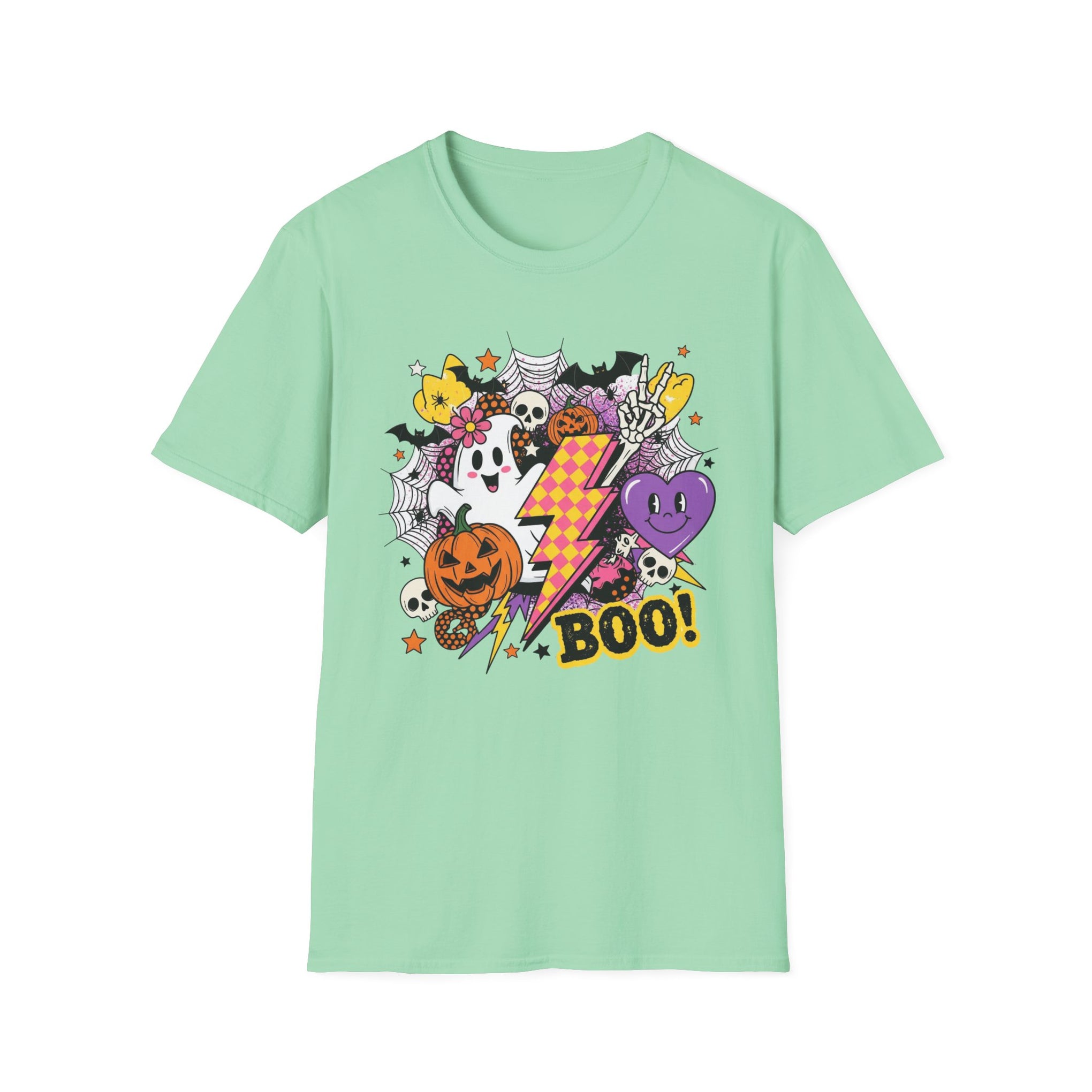 Halloween Boo Unisex Softstyle T-Shirt, Cute Ghost Tee, Spooky Vibes, Perfect for Halloween Parties, Casual Wear, Trick or Treat