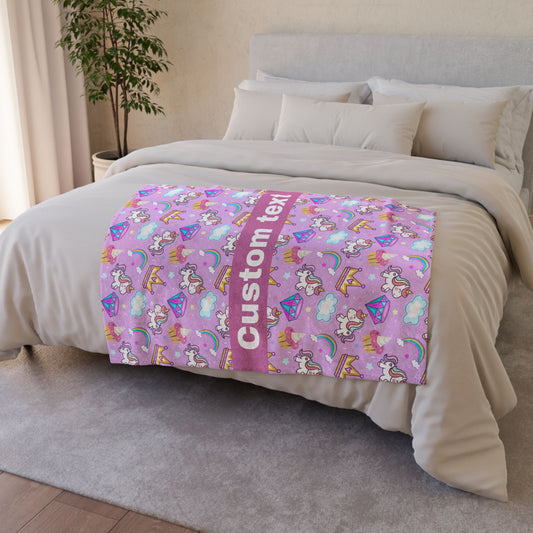 Cute Rainbow Unicorn Add Custom Text Polyester Blanket - Cozy Nature-Inspired Throw for Kids & Family