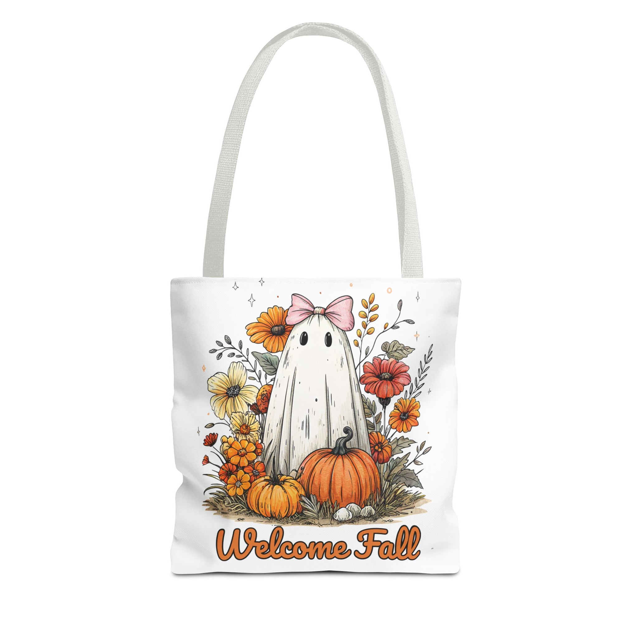 Welcome Fall Ghost, Floral Pumpkin Bag