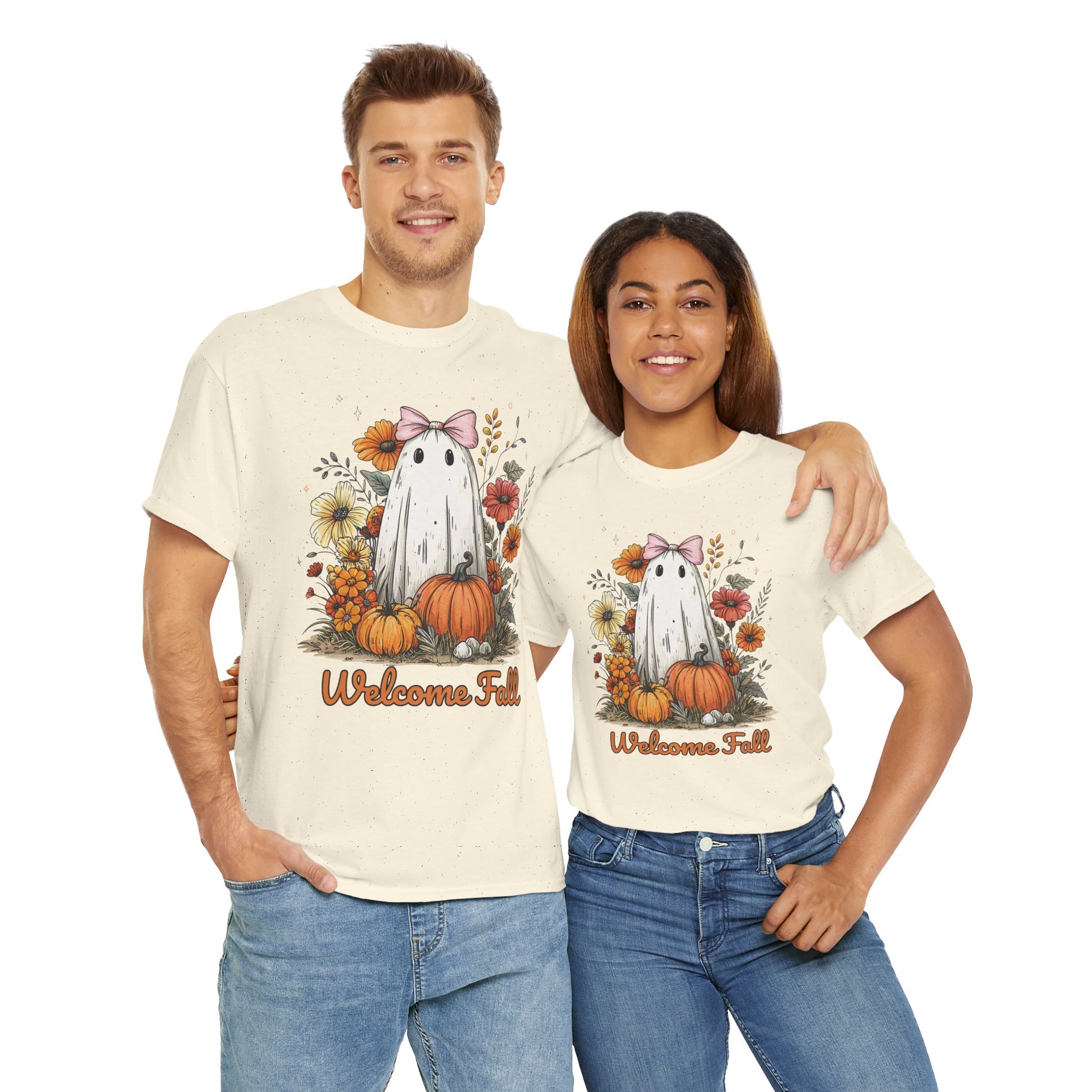 Welcome Fall Ghost, Floral Pumpkin Shirt