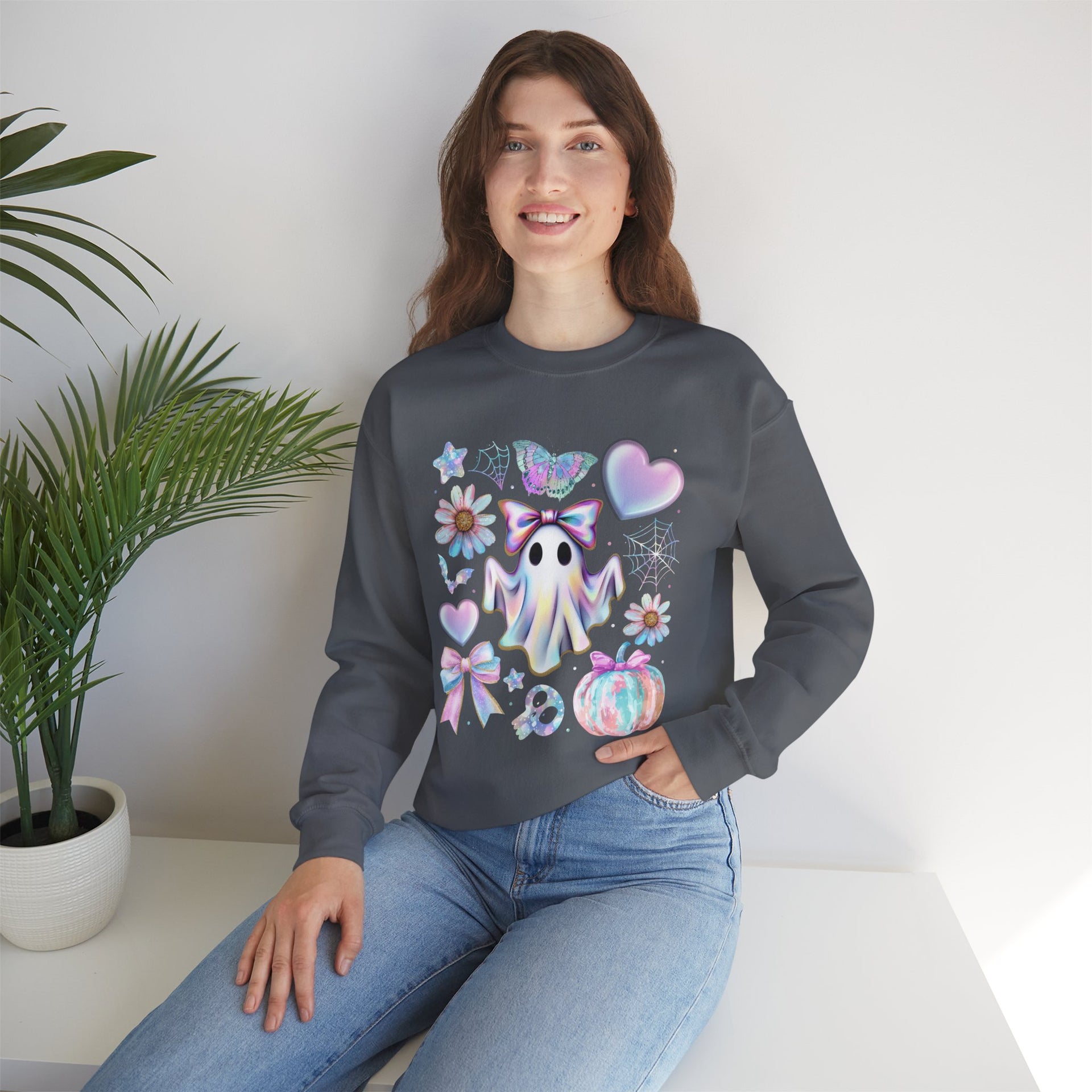 Girly Halloween Ghost, Floral Ghost Sweatshirt, Halloween Sweatshirt