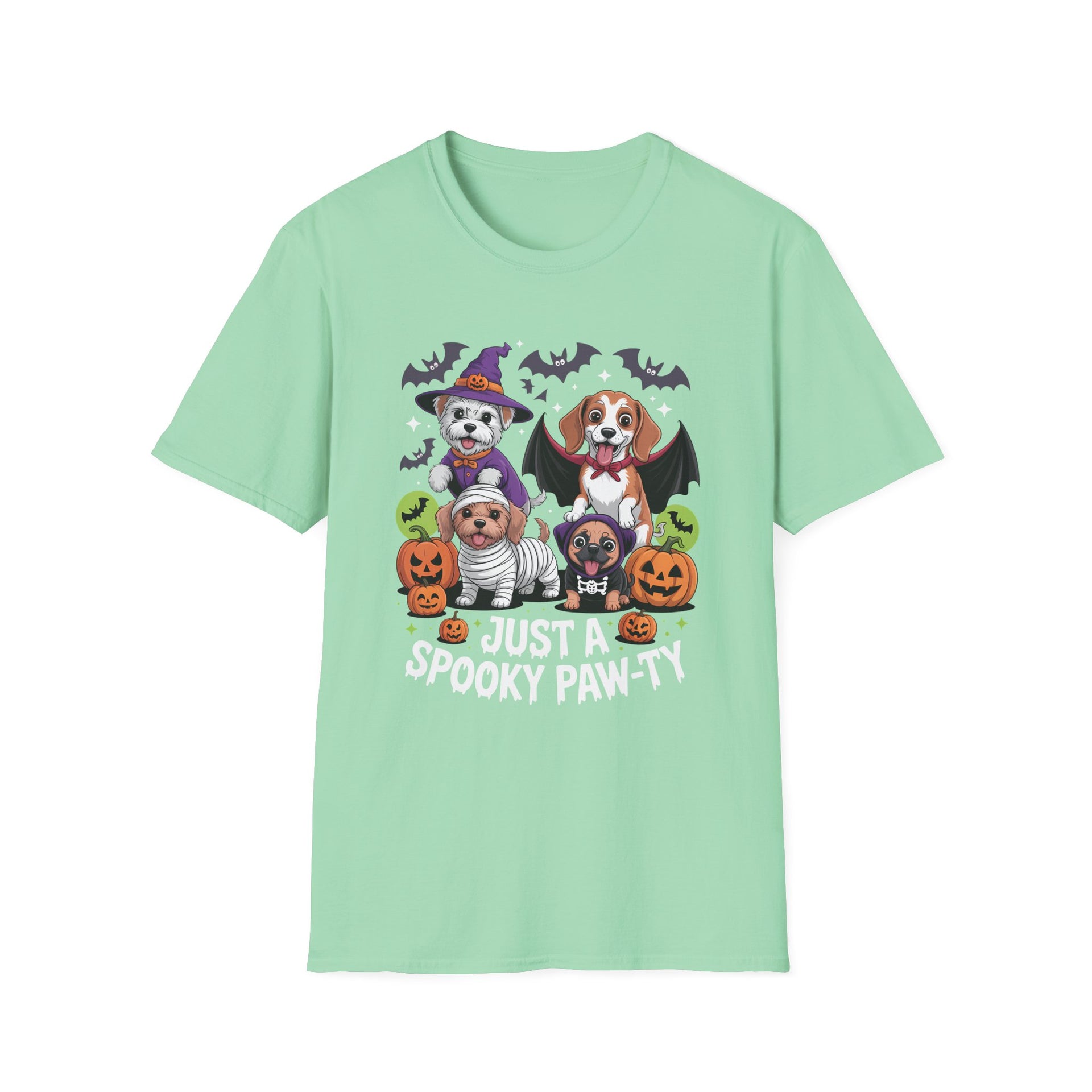 Just a Spooky Paw-ty Halloween Unisex Softstyle T-Shirt, Perfect for Halloween Parties, Casual Wear, Trick or Treat