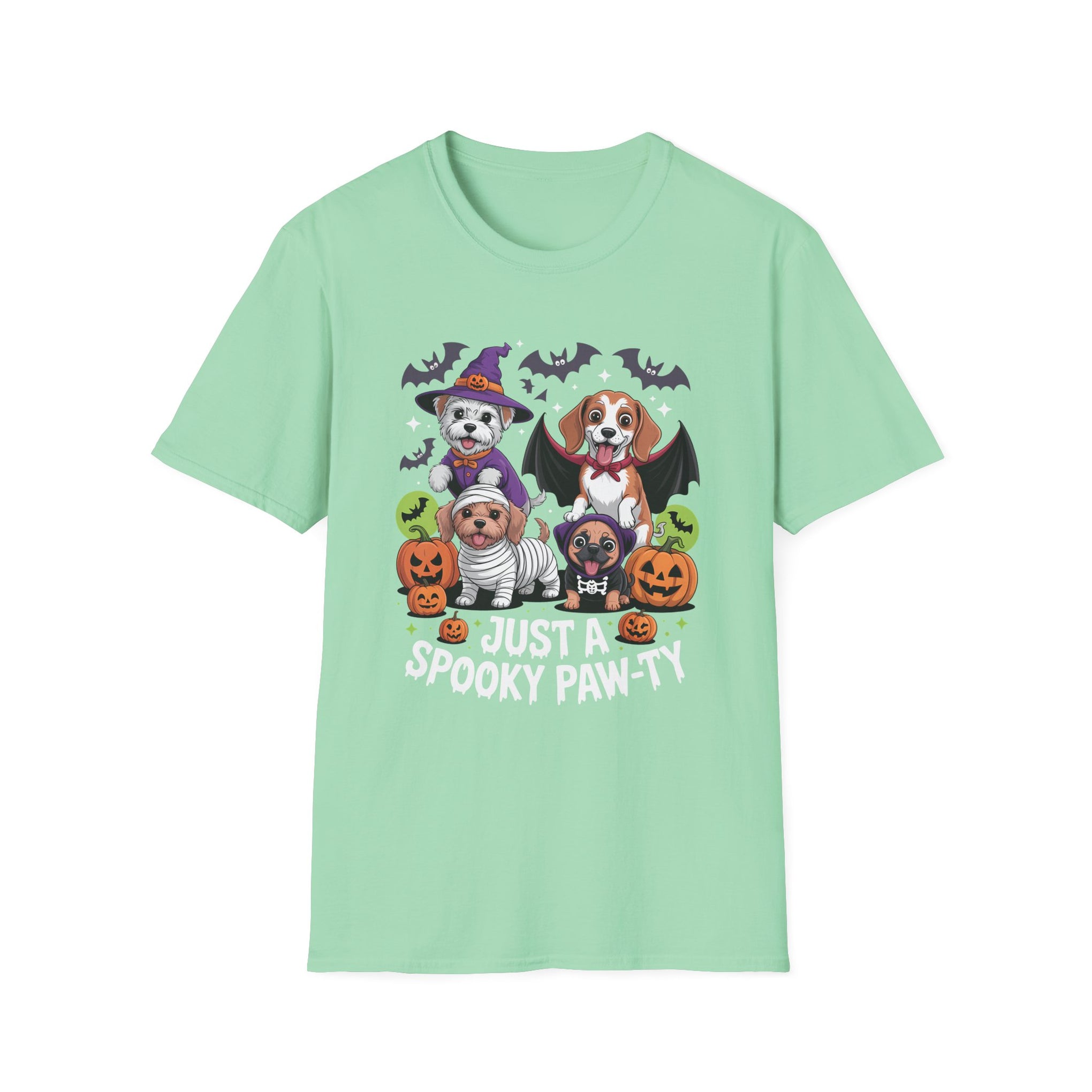 Just a Spooky Paw-ty Halloween Unisex Softstyle T-Shirt, Perfect for Halloween Parties, Casual Wear, Trick or Treat