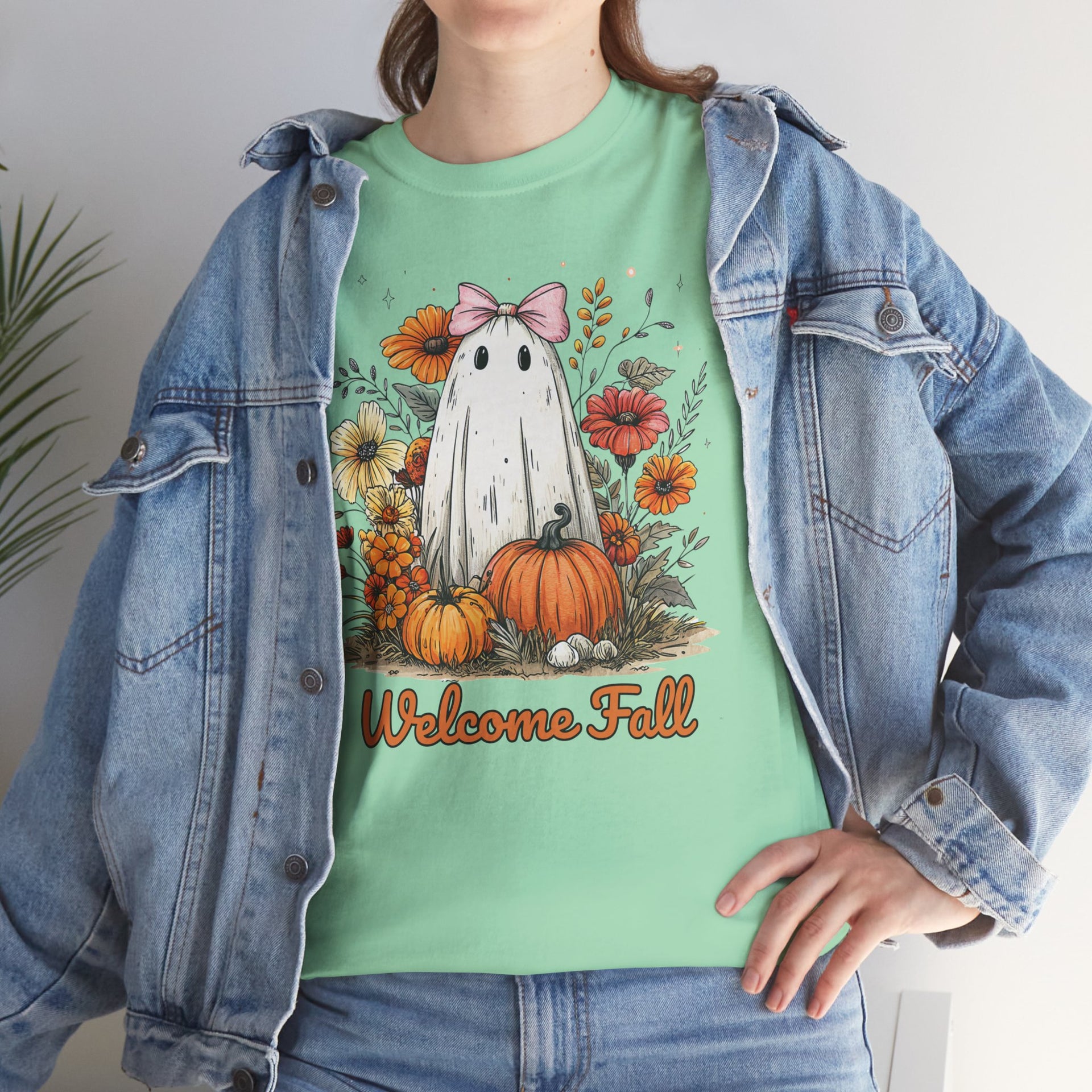 Welcome Fall Ghost, Floral Pumpkin Shirt