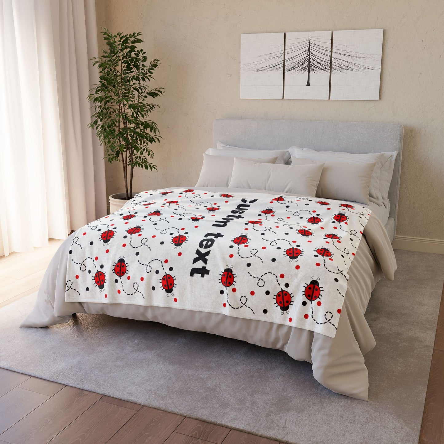 Cute Lady Bug Add Custom Text Polyester Blanket - Cozy Nature-Inspired Throw for Kids & Family