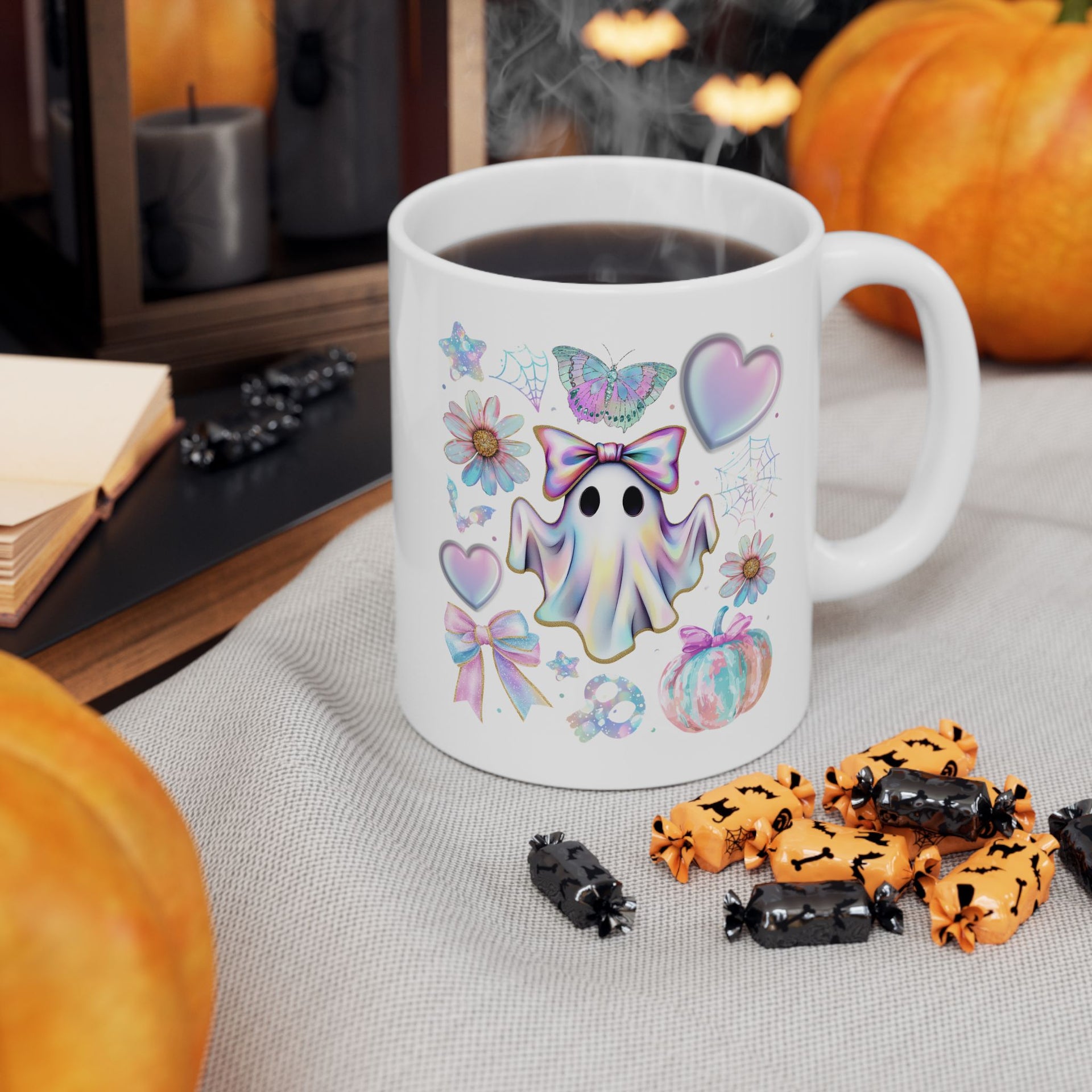 Girly Halloween Ghost, Floral Ghost Cup