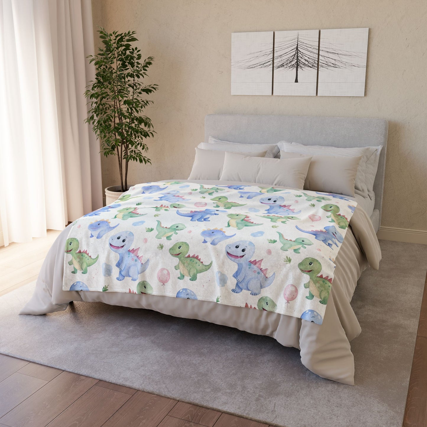 Cute Little Dino Polyester Blanket - Cozy Nature-Inspired Throw for Kids & Family