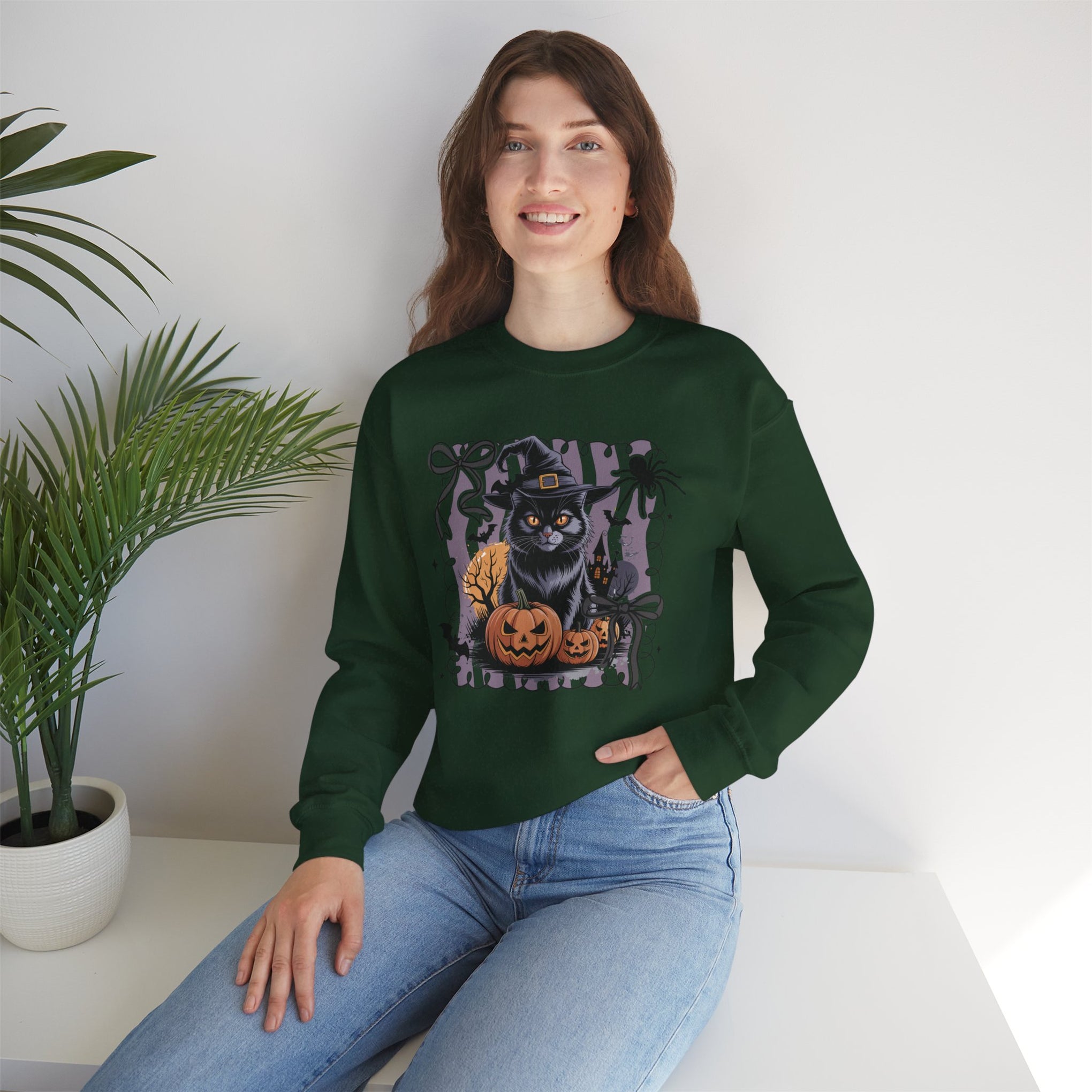 Preppy Black Cat, Retro Halloween Sweatshirt, Halloween Sweatshirt