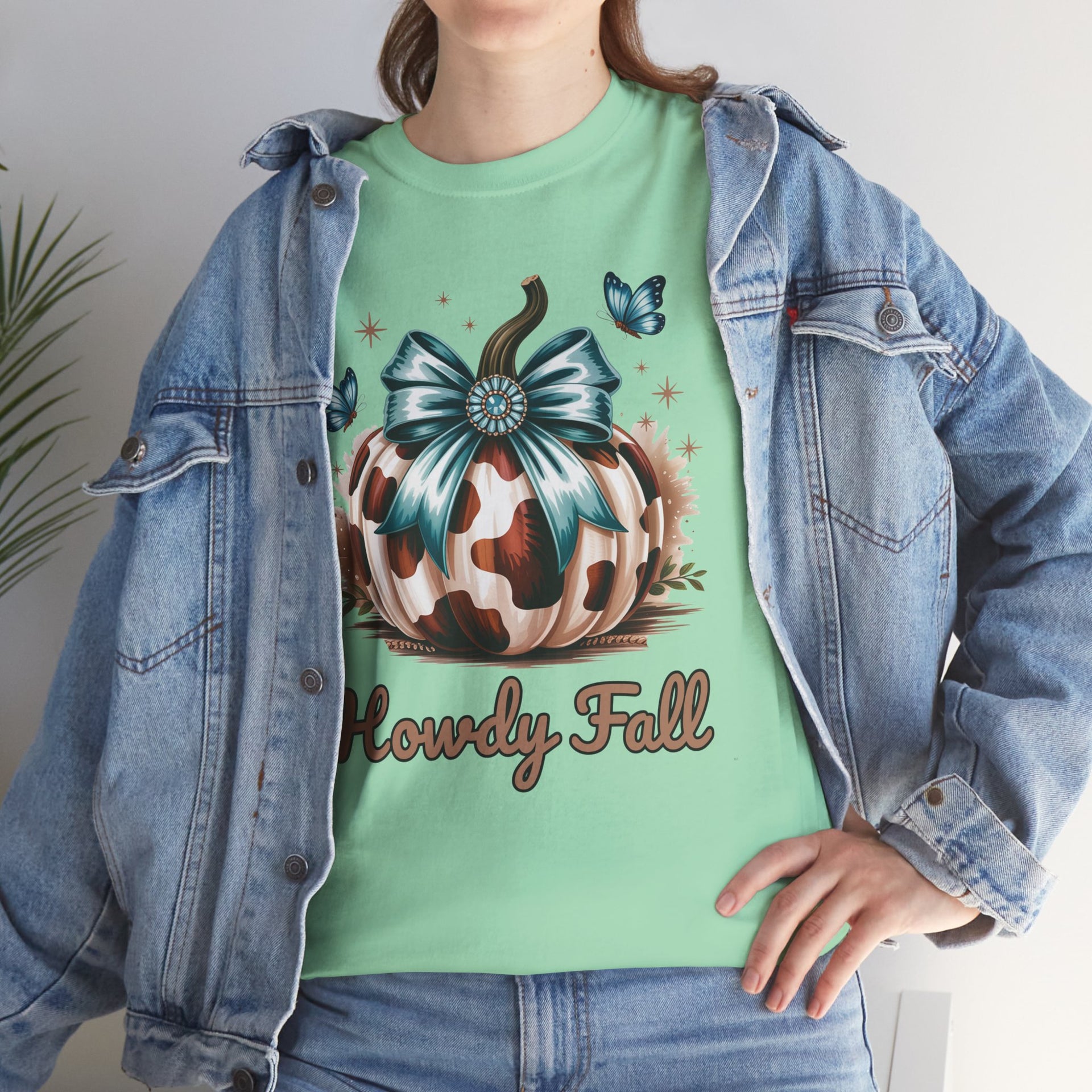 Howdy Fall Western Pumpkin Cowhide shirt