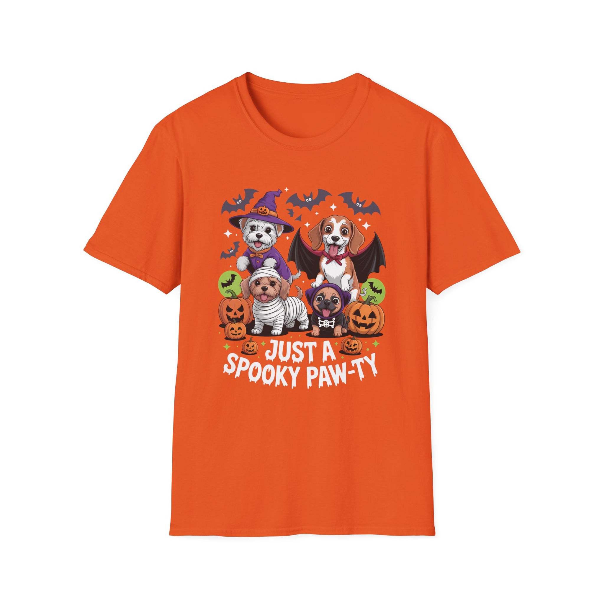 Just a Spooky Paw-ty Halloween Unisex Softstyle T-Shirt, Perfect for Halloween Parties, Casual Wear, Trick or Treat