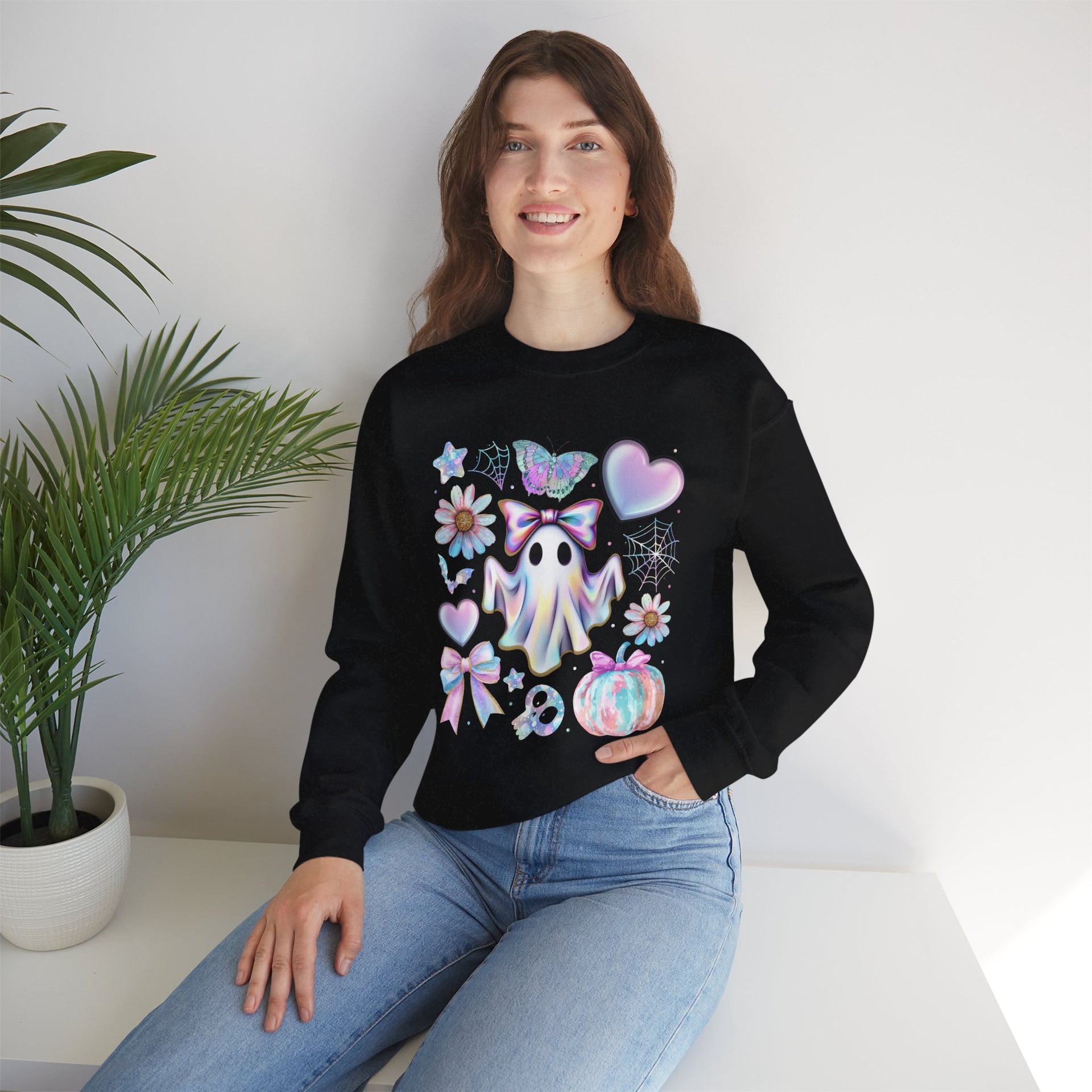 Girly Halloween Ghost, Floral Ghost Sweatshirt, Halloween Sweatshirt