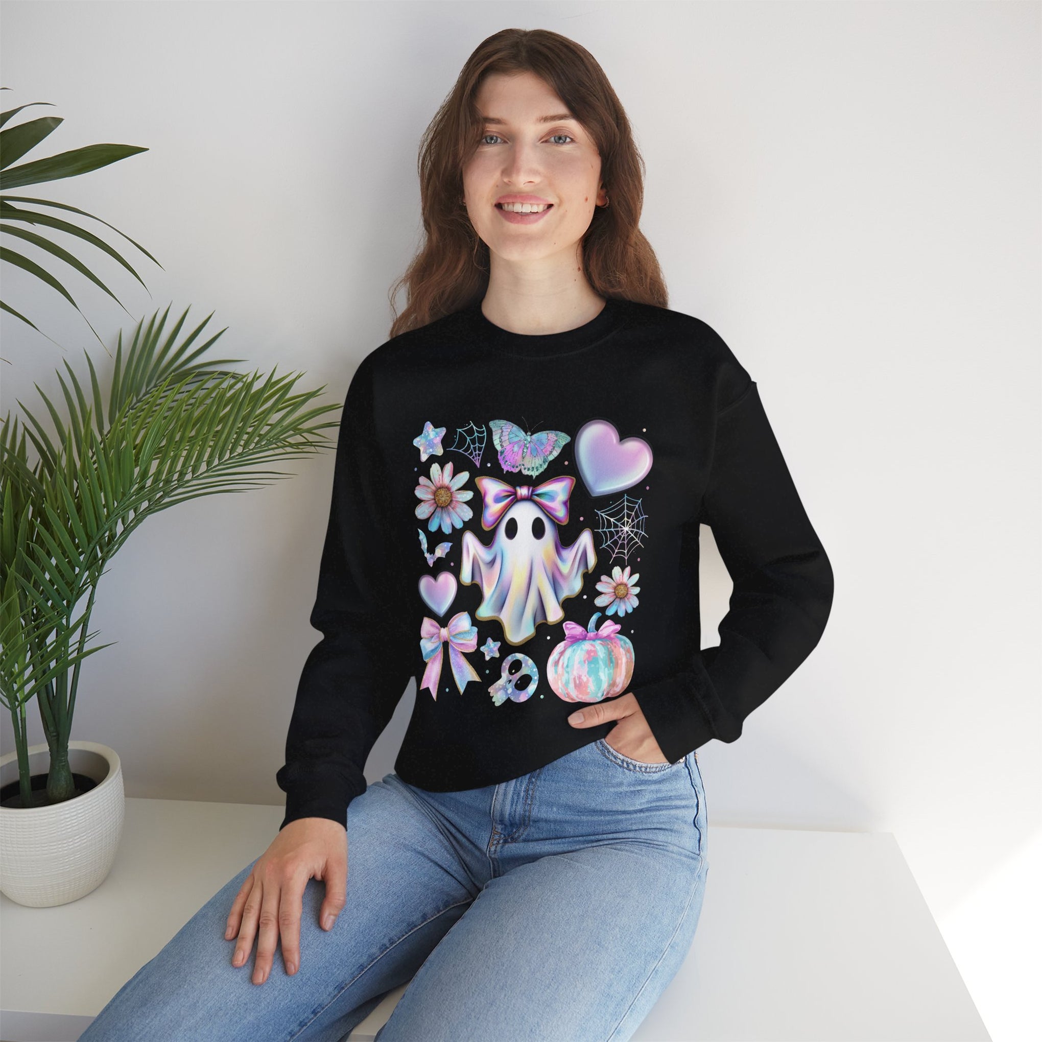 Girly Halloween Ghost, Floral Ghost Sweatshirt, Halloween Sweatshirt