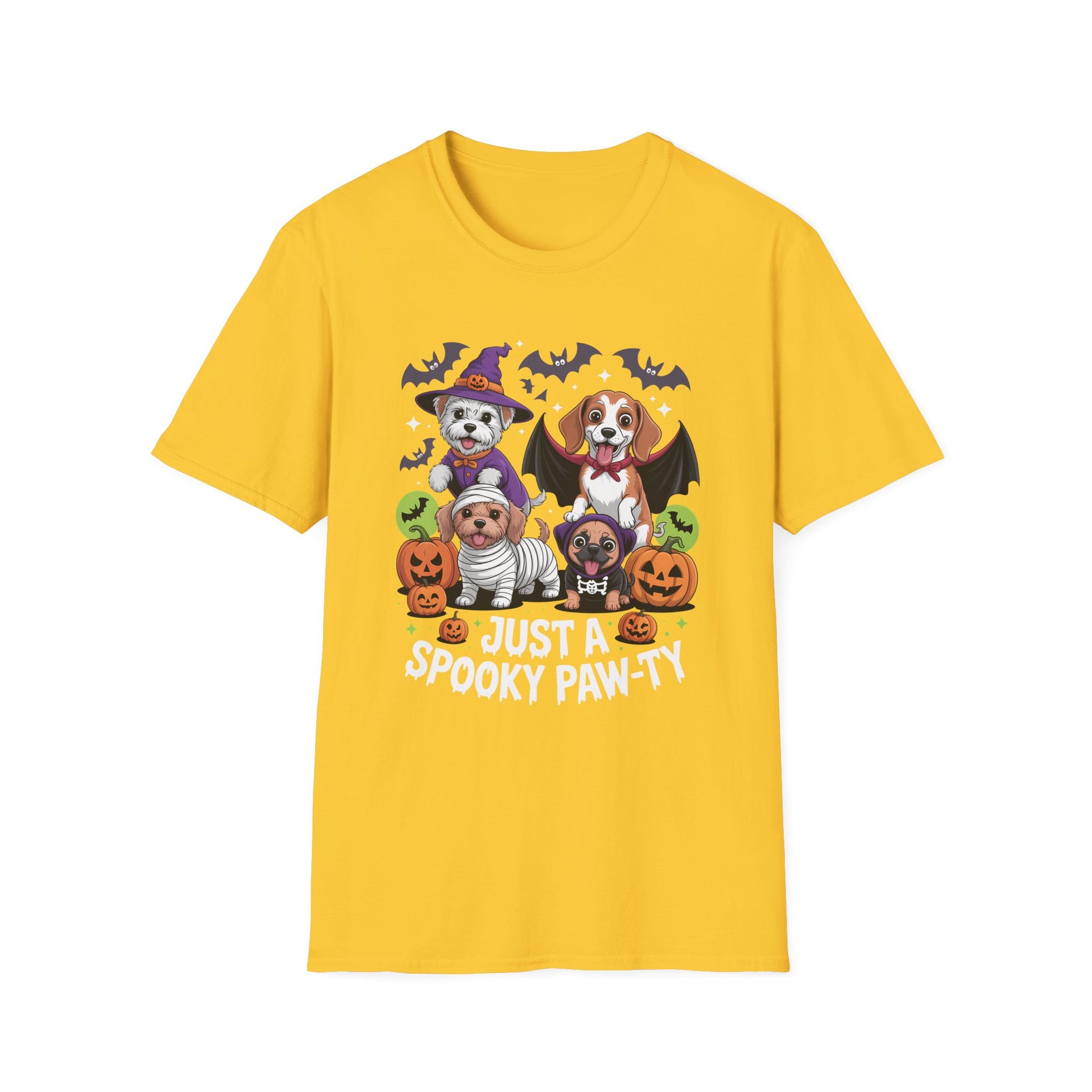 Just a Spooky Paw-ty Halloween Unisex Softstyle T-Shirt, Perfect for Halloween Parties, Casual Wear, Trick or Treat