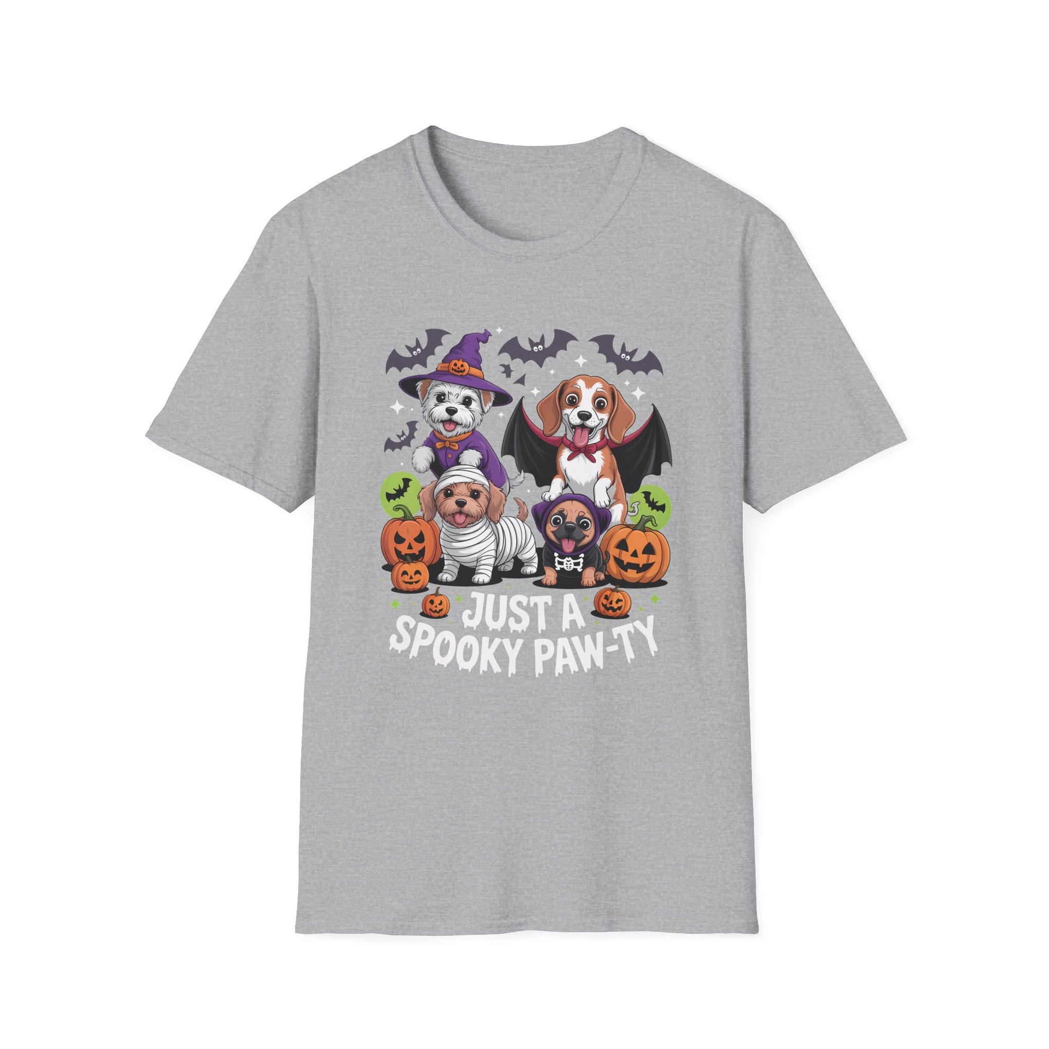 Just a Spooky Paw-ty Halloween Unisex Softstyle T-Shirt, Perfect for Halloween Parties, Casual Wear, Trick or Treat