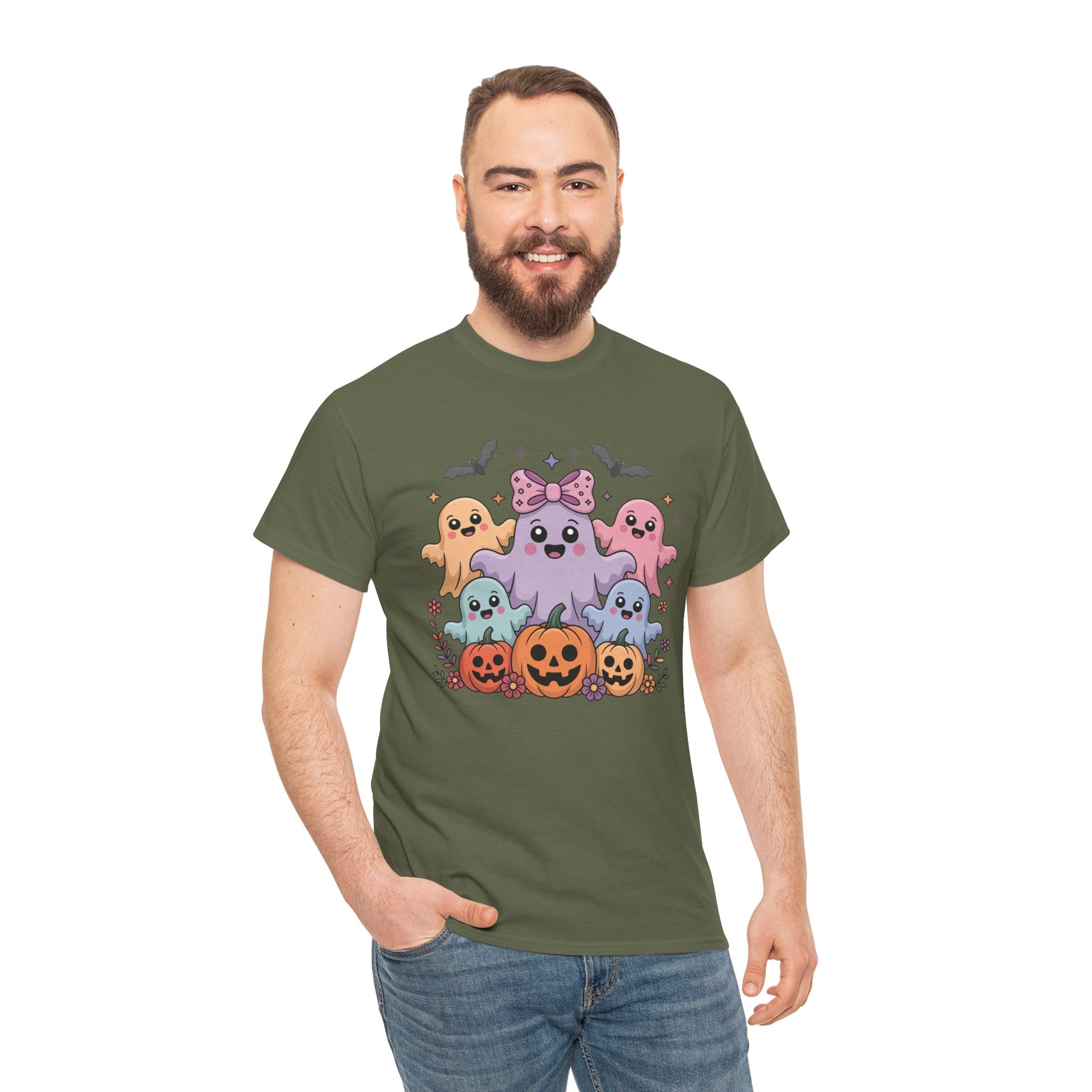 Halloween Tee - Iridescent Coquette Ghost Unisex Heavy Cotton Shirt