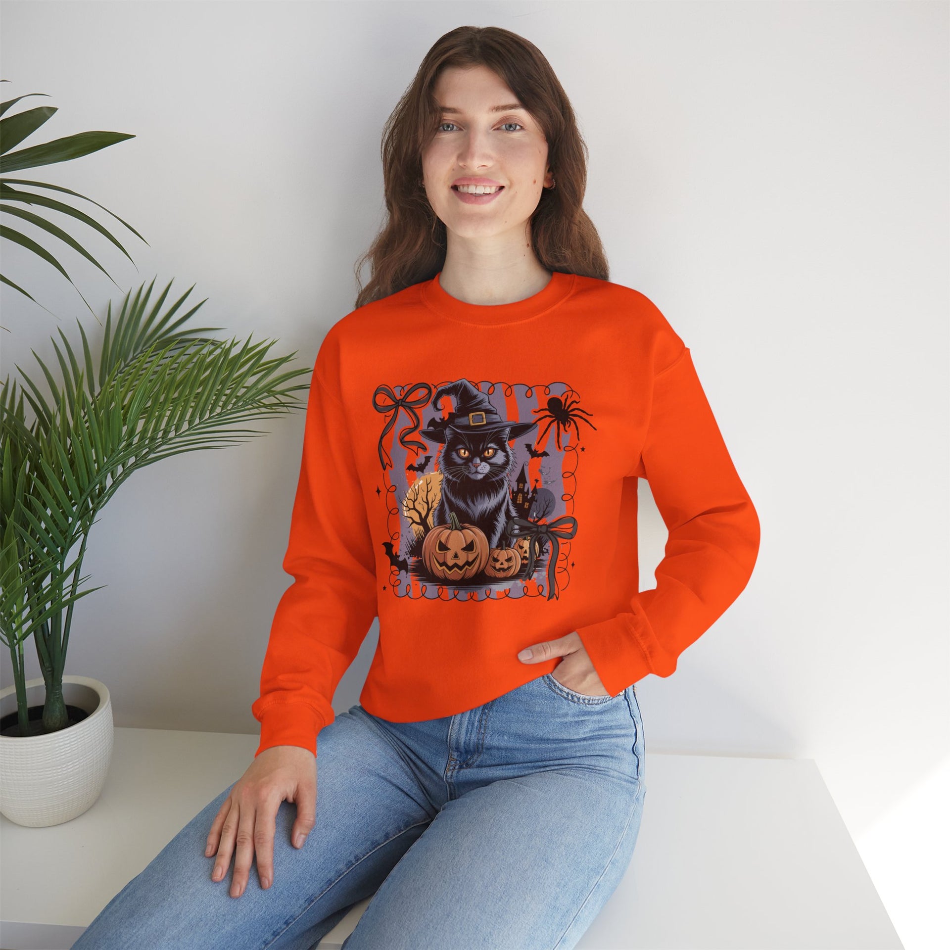Preppy Black Cat, Retro Halloween Sweatshirt, Halloween Sweatshirt