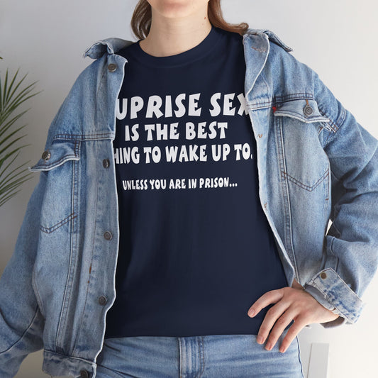 Surprise sex is the best thing to wake up to unless you are in prison, funny shirt, Tee Shirt, Unisex Cotton Shirt, Cozy Family Tee