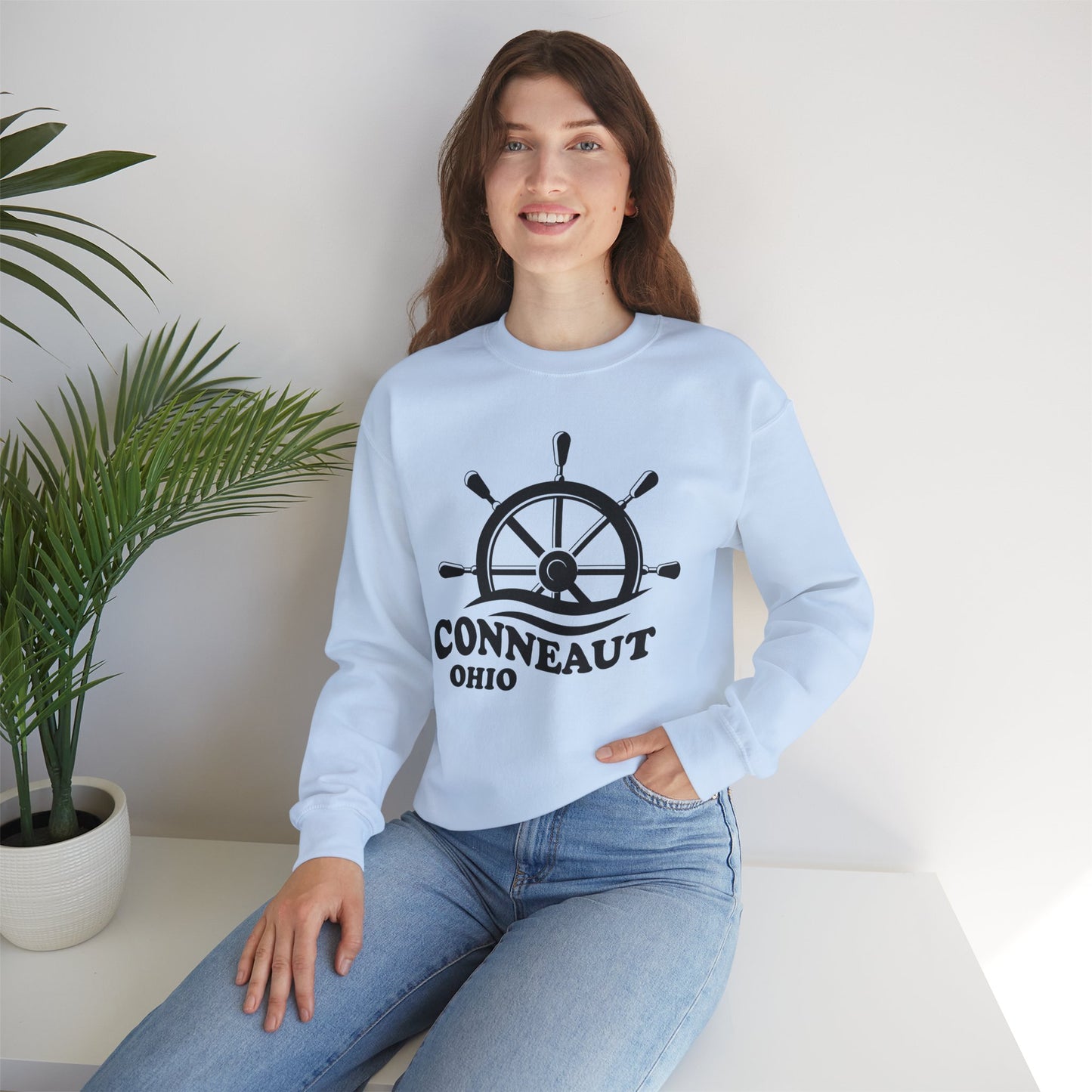 Nautical Wheel Conneaut Ohio Sweatshirt, Funny Unisex Crewneck, Gift for Homeowners, Cozy Casual Wear