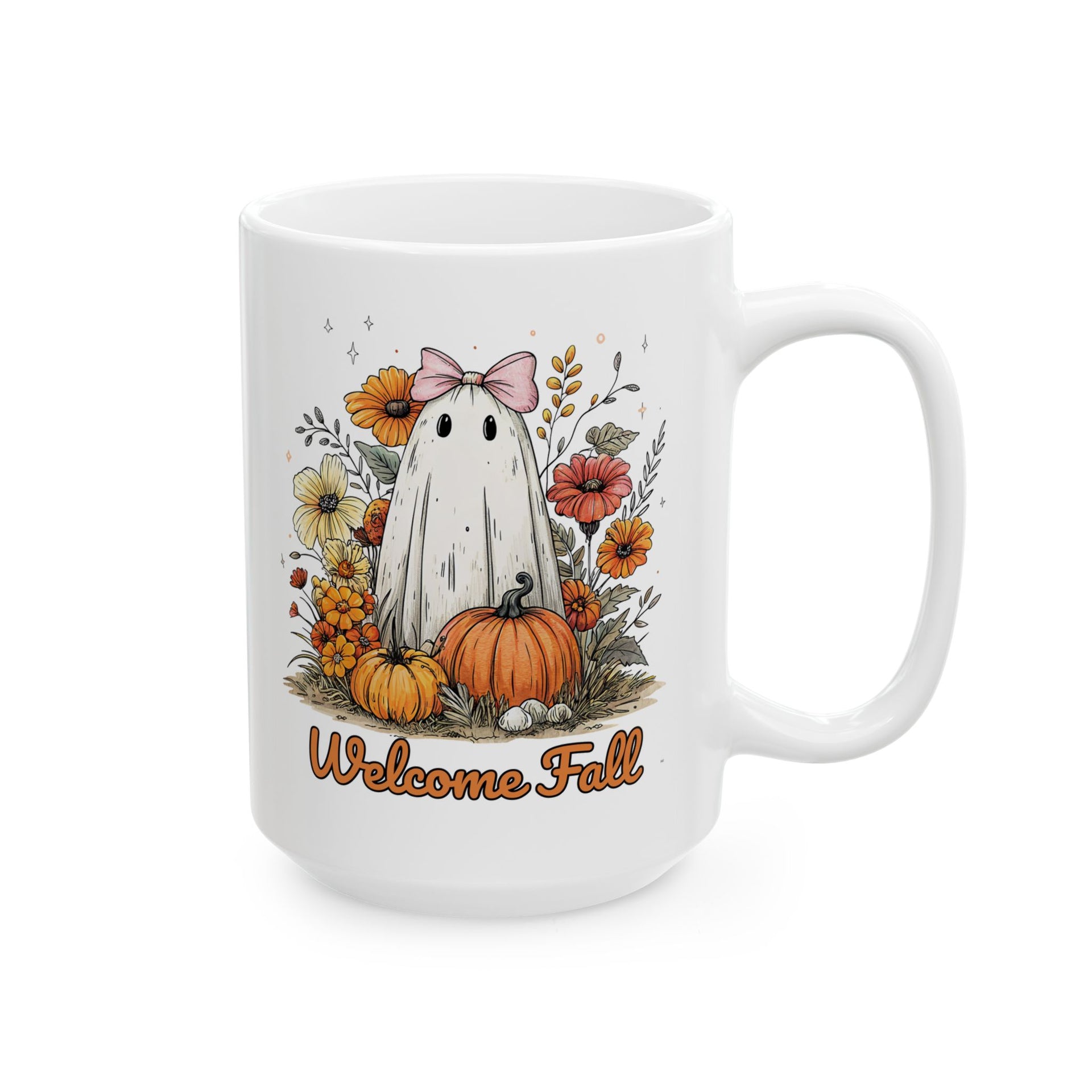 Welcome Fall Ghost, Floral Pumpkin Cup