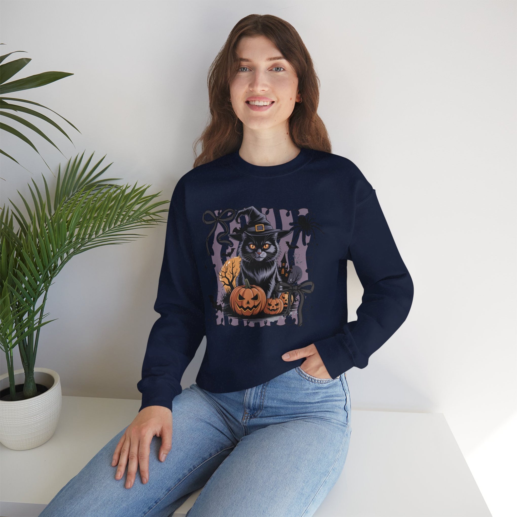 Preppy Black Cat, Retro Halloween Sweatshirt, Halloween Sweatshirt